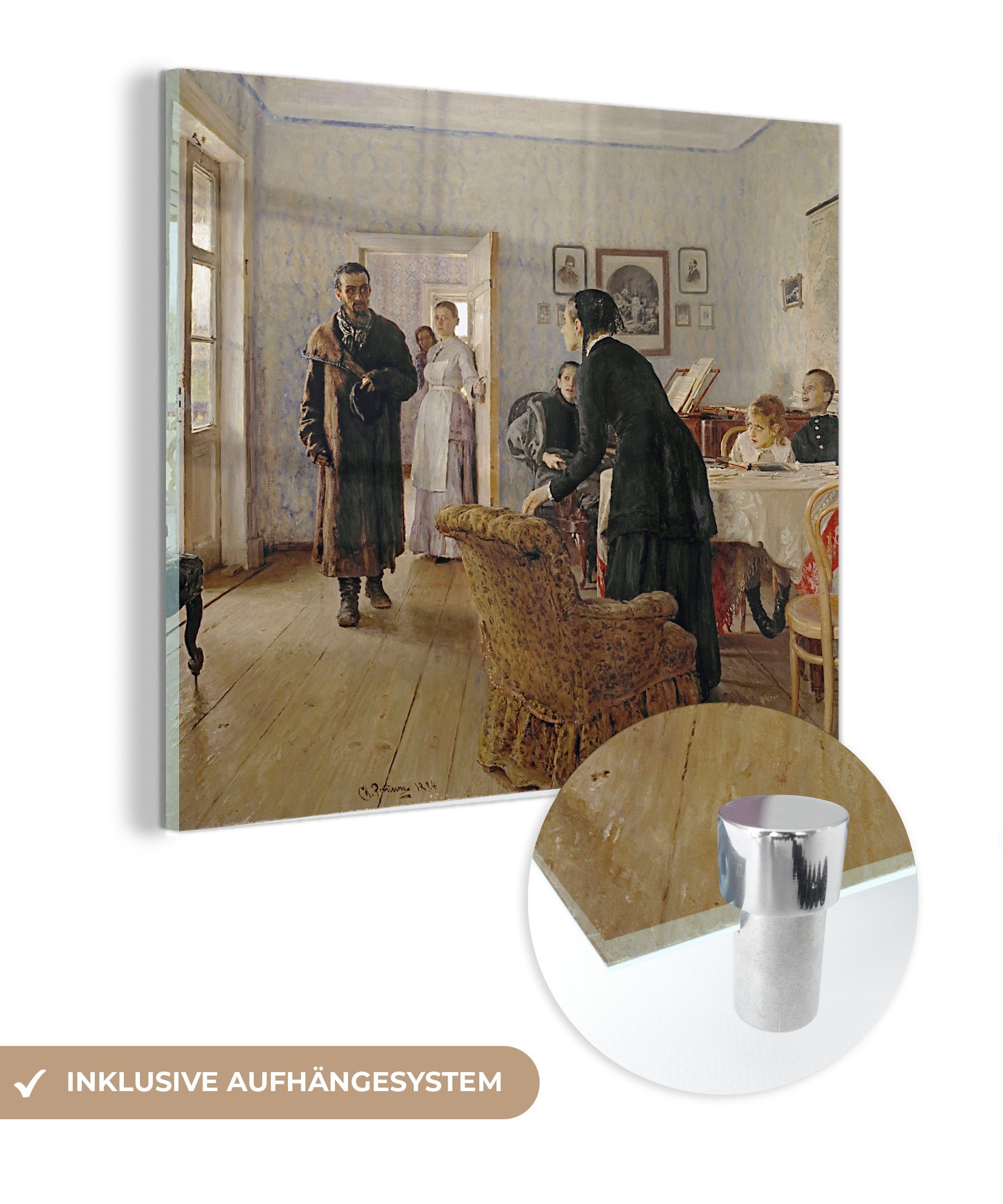 MuchoWow Acrylglasbild Unerwartete Besucher - Gemälde von Ilya Repin, (1 St), Glasbilder - Bilder auf Glas Wandbild - Foto auf Glas - Wanddekoration