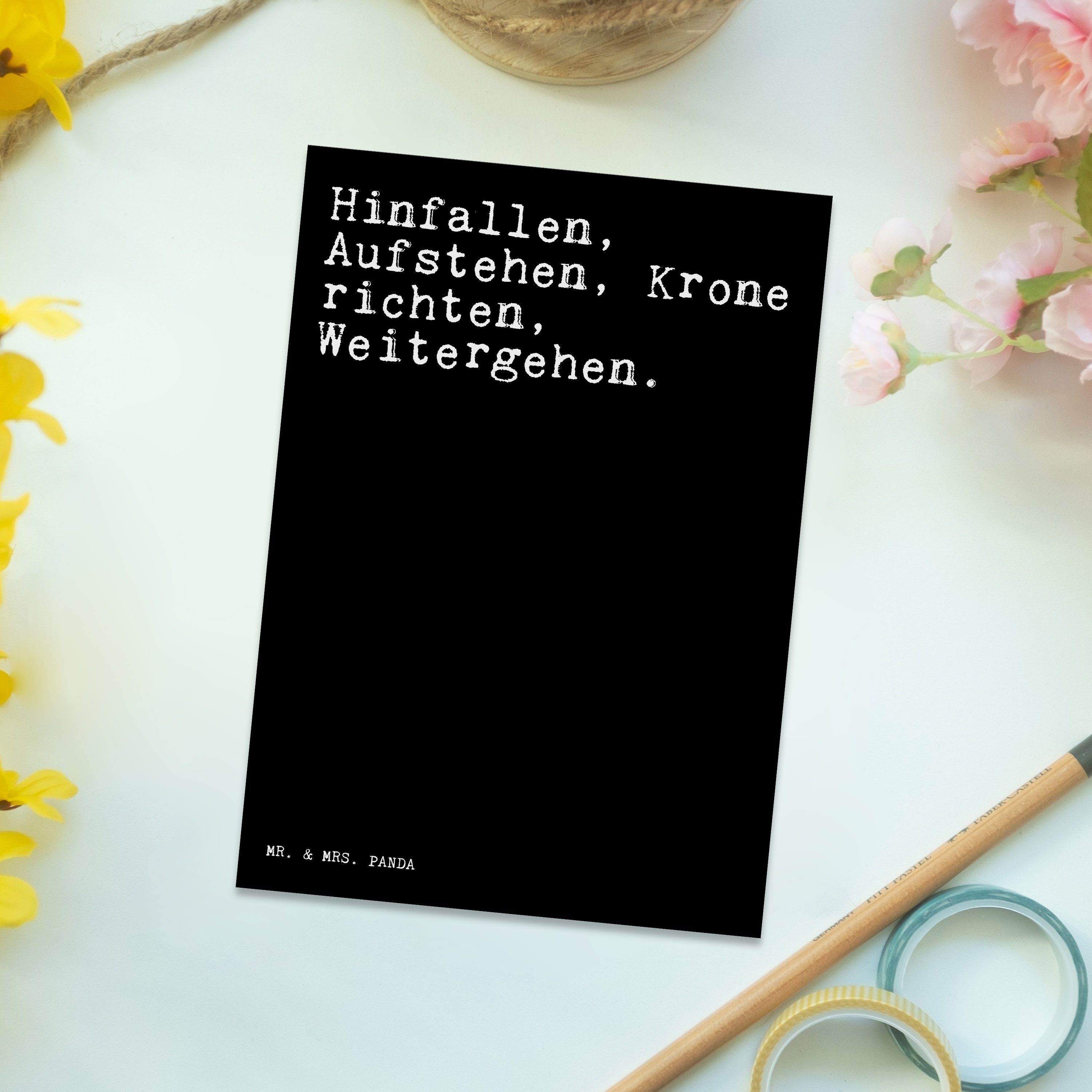 Postkarte - Mr. Aufstehen, richten,... - Krone Geschenk, Hinfallen, Mrs. Frauen & Panda Schwarz