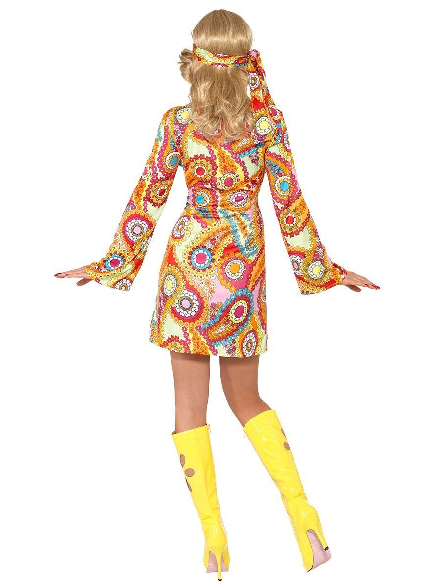 Smiffys Hippie-Kostüm 70er Hippie Kostüm Kleid Karneval Faschingskostüm, Ein Hippiekleid, noch blumiger, als die alten Aufkleber von Pril!