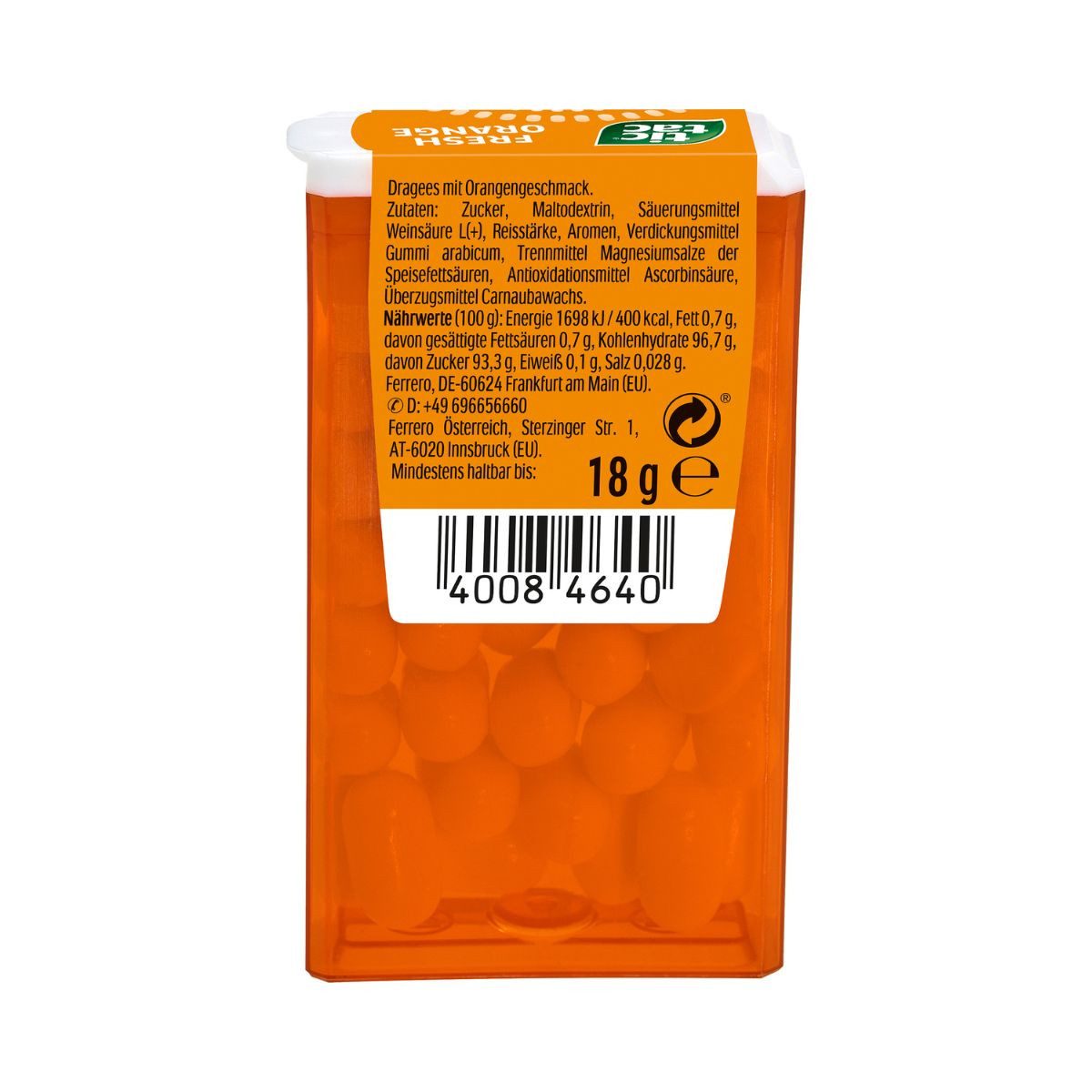 tic tac Süßigkeit, tic tac fresh Orange Orangen Dragees mit fruchtig milder Note 18g