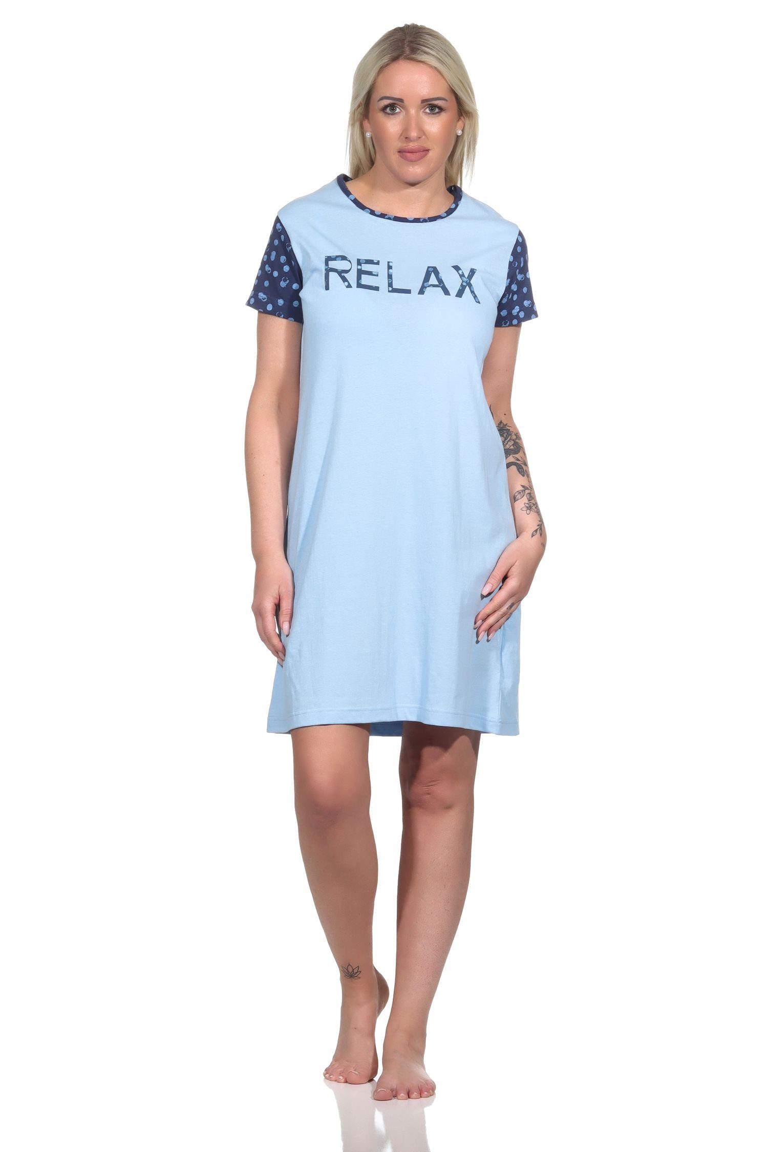 RELAX by Normann Nachthemd Kurzarm Damen Nachthemd im Casual Look - 122 10 757 hellblau