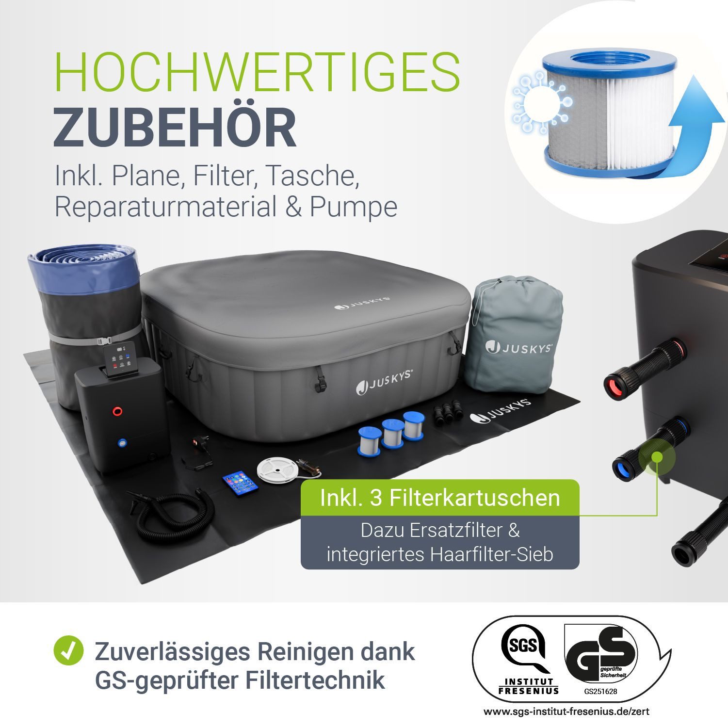 Juskys Whirlpool SpaLuxe, Aufblasbar, (1-tlg), 130 Sprudeldüsen, Inkl. Pumpe und Zubehör, LED-Beleuchtung