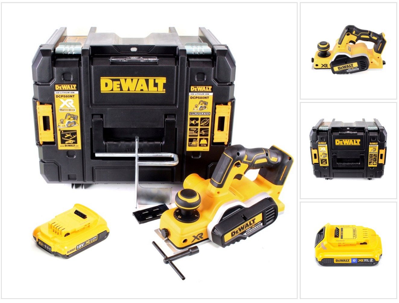 DeWalt Akku-Falzhobel DCP 580 NT Akku Hobel 18V 82mm + 1x Akku 2,0Ah + TSTAK - ohne Ladeger