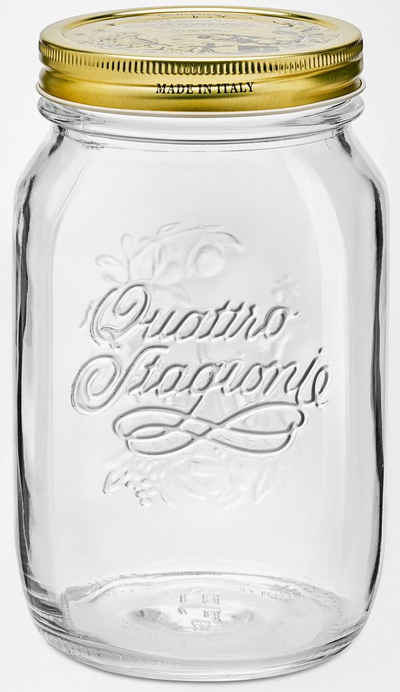 Bormioli Rocco Einmachglas Quattro Stagioni, Glas, (Set, 3-tlg., 3 Stück, 1,0l Fassungsvermögen), luftdicht verschließbar, goldener Schraubverschluss
