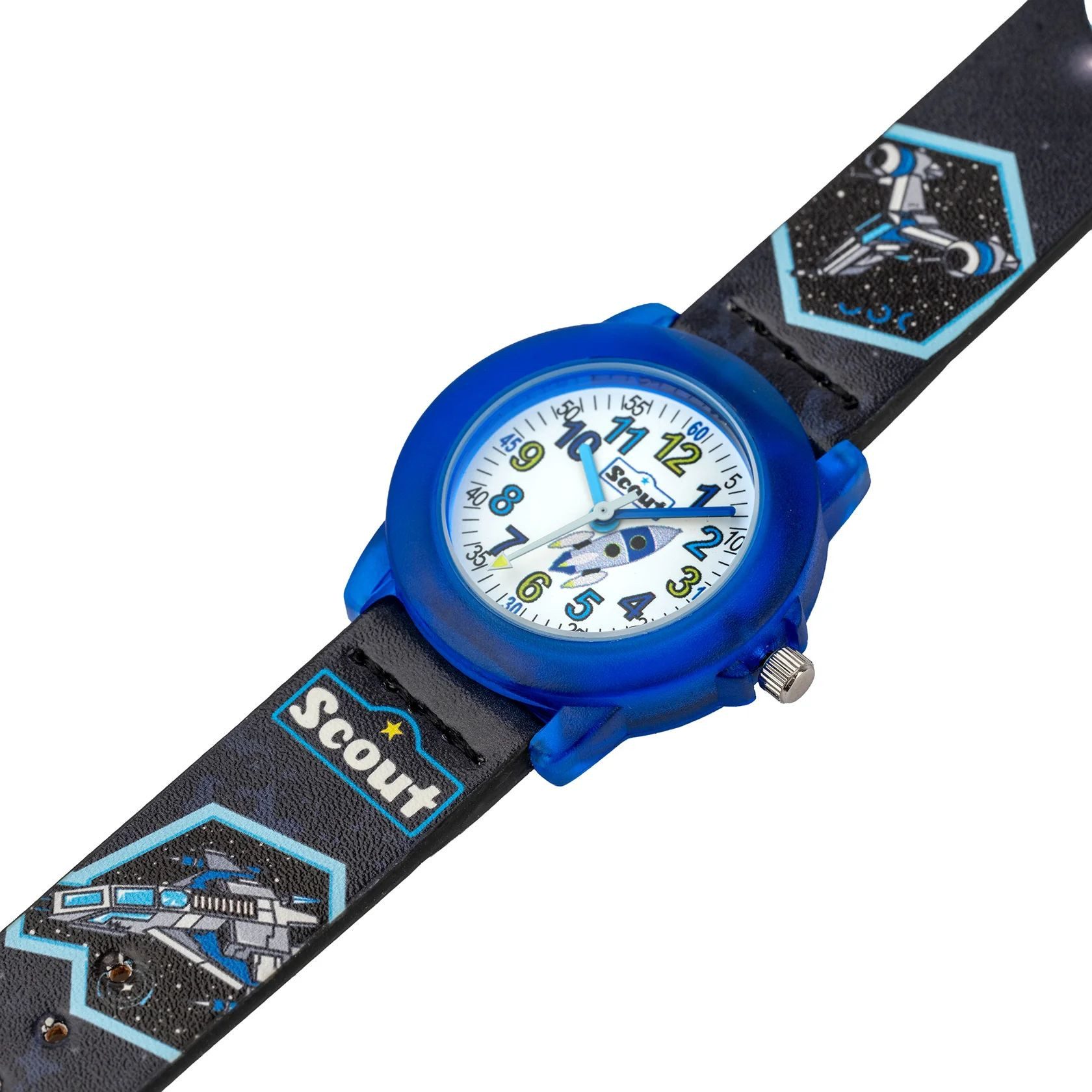 Scout Quarzuhr Kinderuhr 164000011 Weltall Lernuhr Kunstlederband Schwarz 32 mm