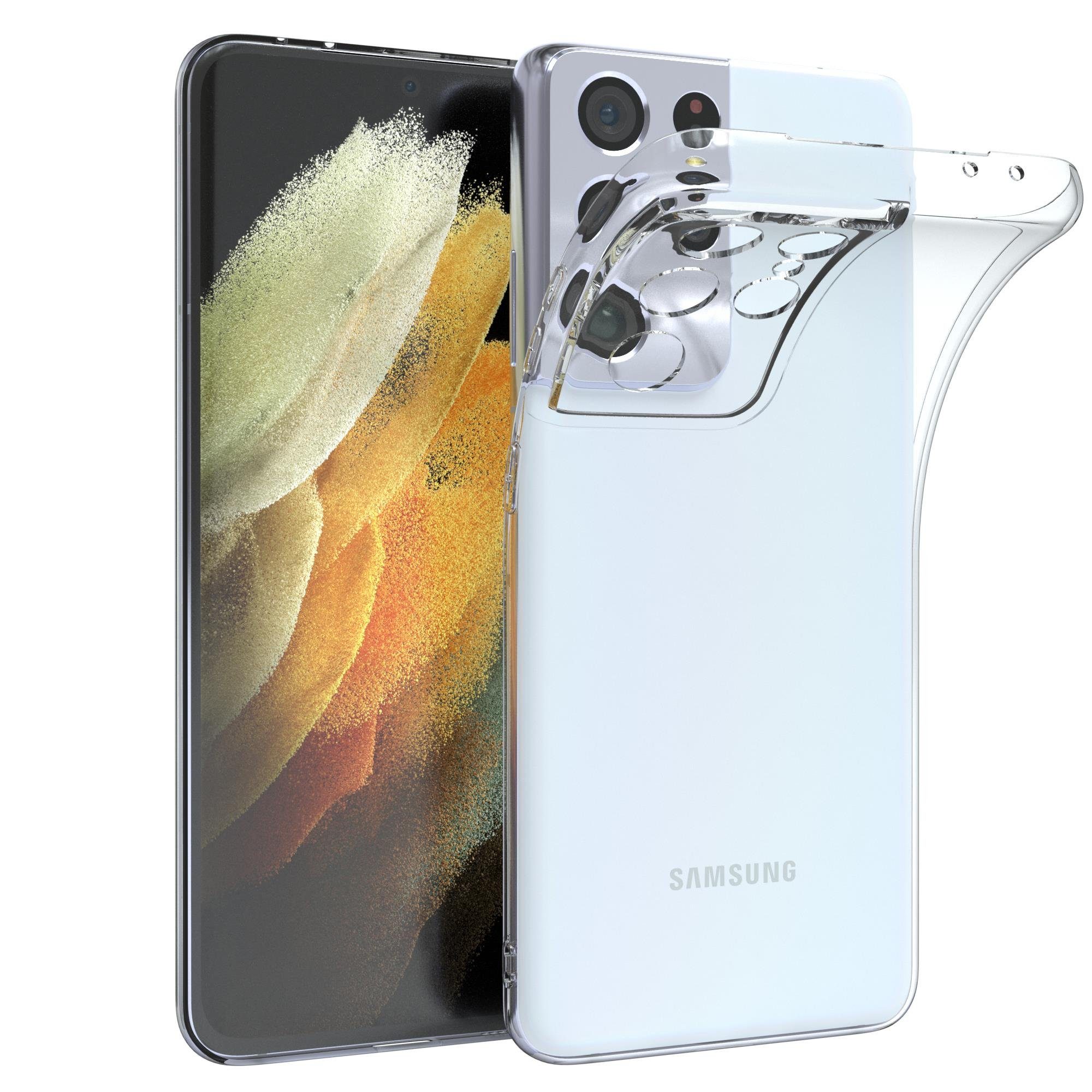 EAZY CASE Handyhülle Slimcover Clear für Samsung Galaxy S21 Ultra 5G 6,8 Zoll, durchsichtige Hülle Ultra Dünn Silikon Backcover TPU Telefonhülle Klar