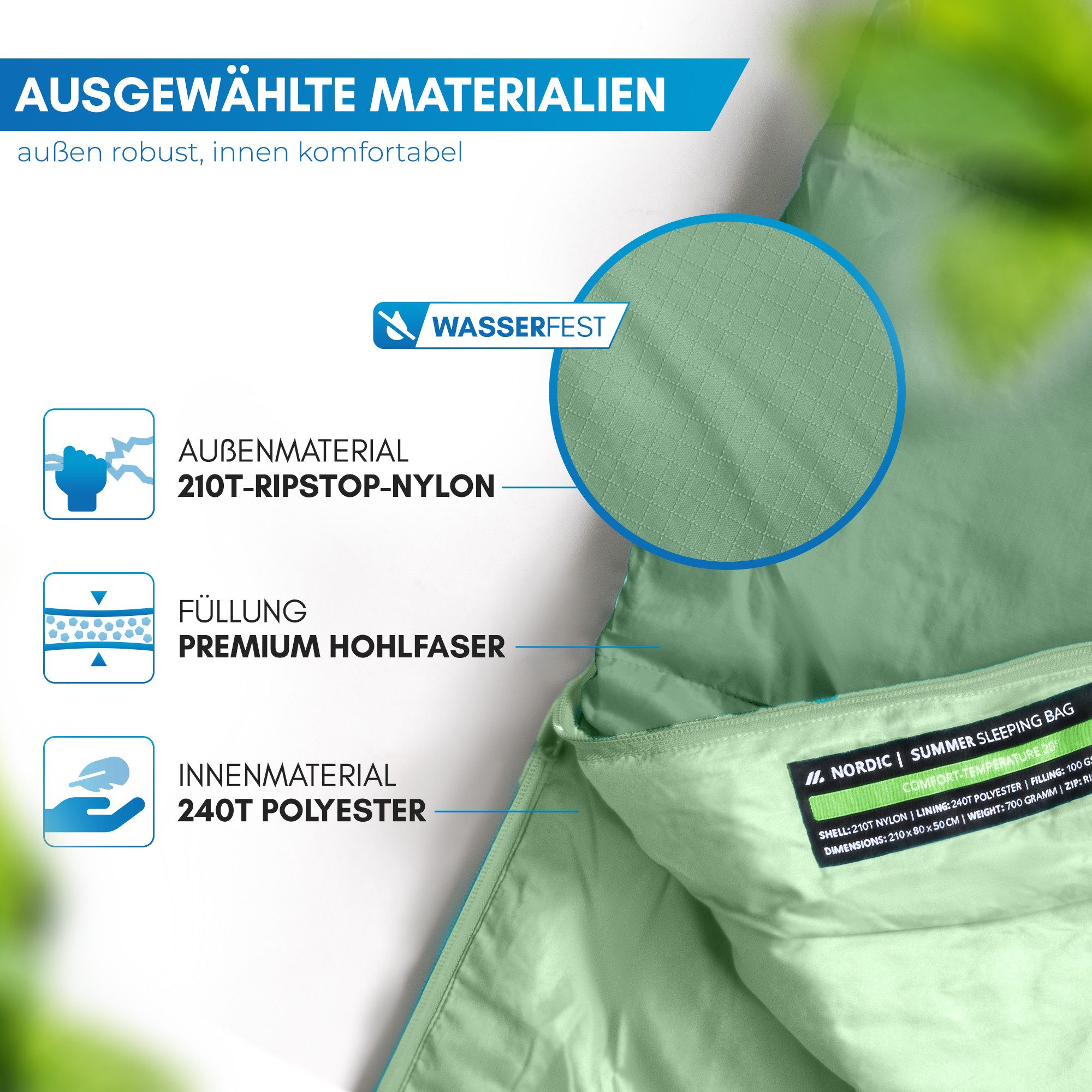 Nordmut Mumienschlafsack Sommerschlafsack Ultraleicht mit kleinem Packmaß [900g]