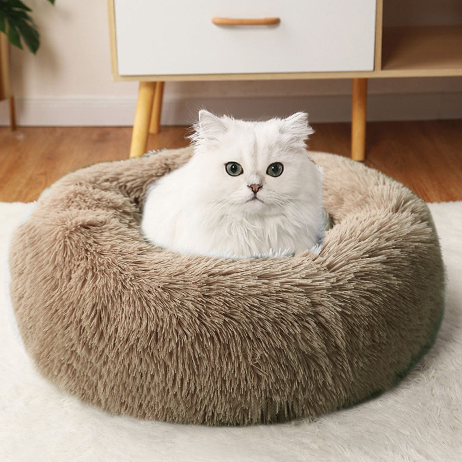 CALIYO Tierbett Tierbetten, Katzenbett waschbar Flauschiges Hundebett 50/60/70/100 cm, für Katzen und kleine Hunde, plüsch Katzenkissen rund