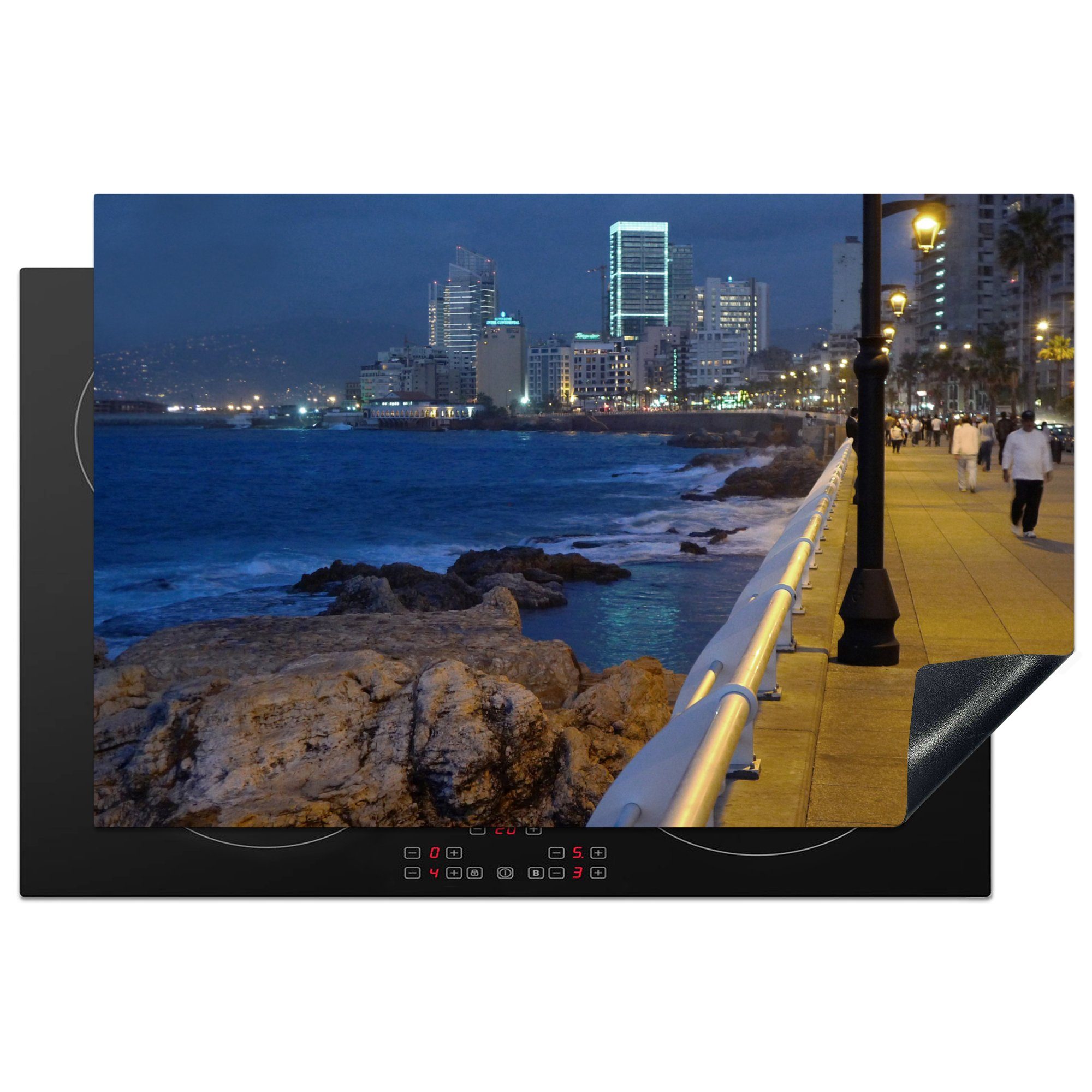 MuchoWow Herdblende-/Abdeckplatte Blick auf die Küstenlinie von Beirut im Libanon, Vinyl, (1 tlg), 81x52 cm, Induktionskochfeld Schutz für die küche, Ceranfeldabdeckung
