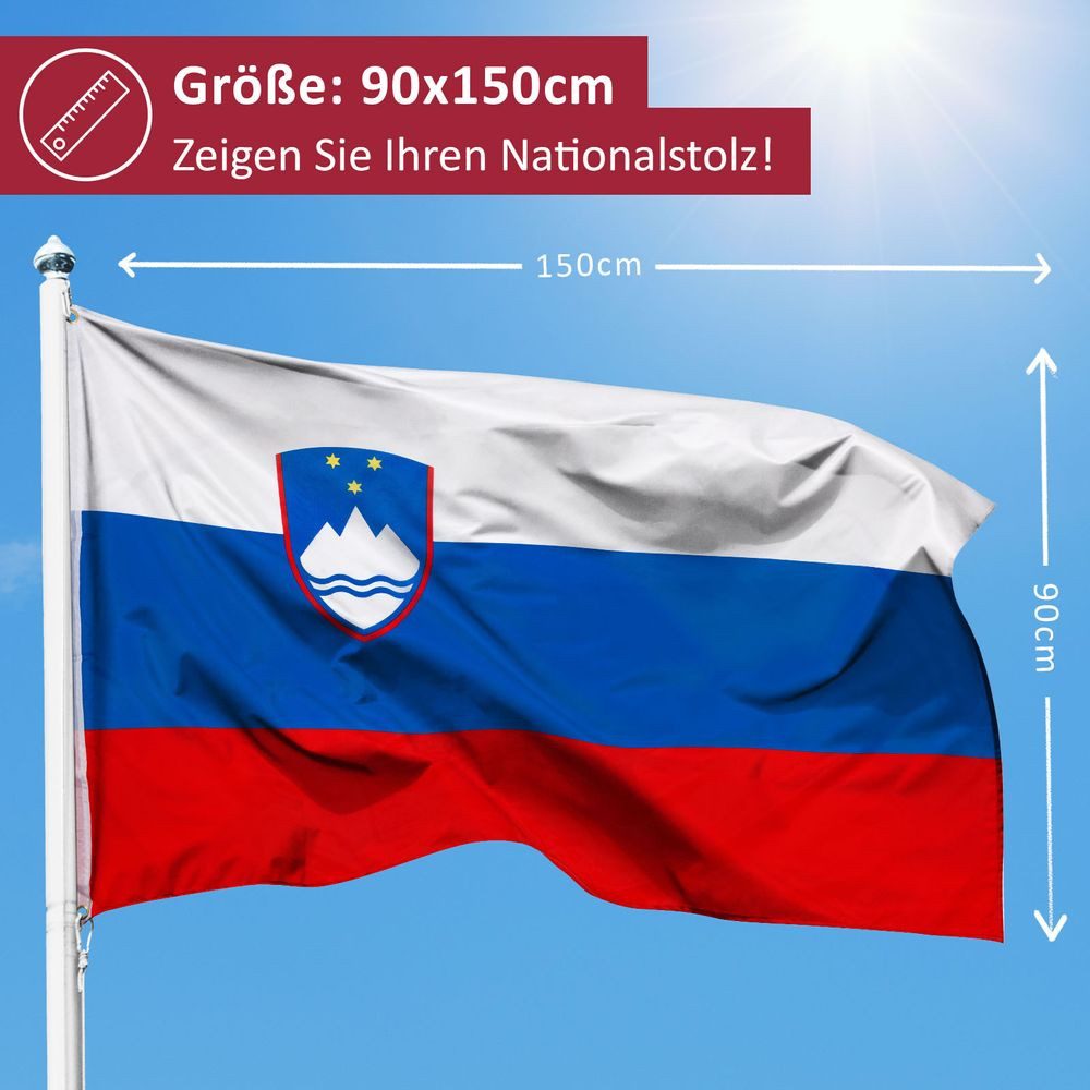 PHENO FLAGS Flagge Slowenien Flagge - Slowenienfahne 90 x 150 cm, Strapazierfähige Fahne für Fahnenmast, mit 2 Ösen