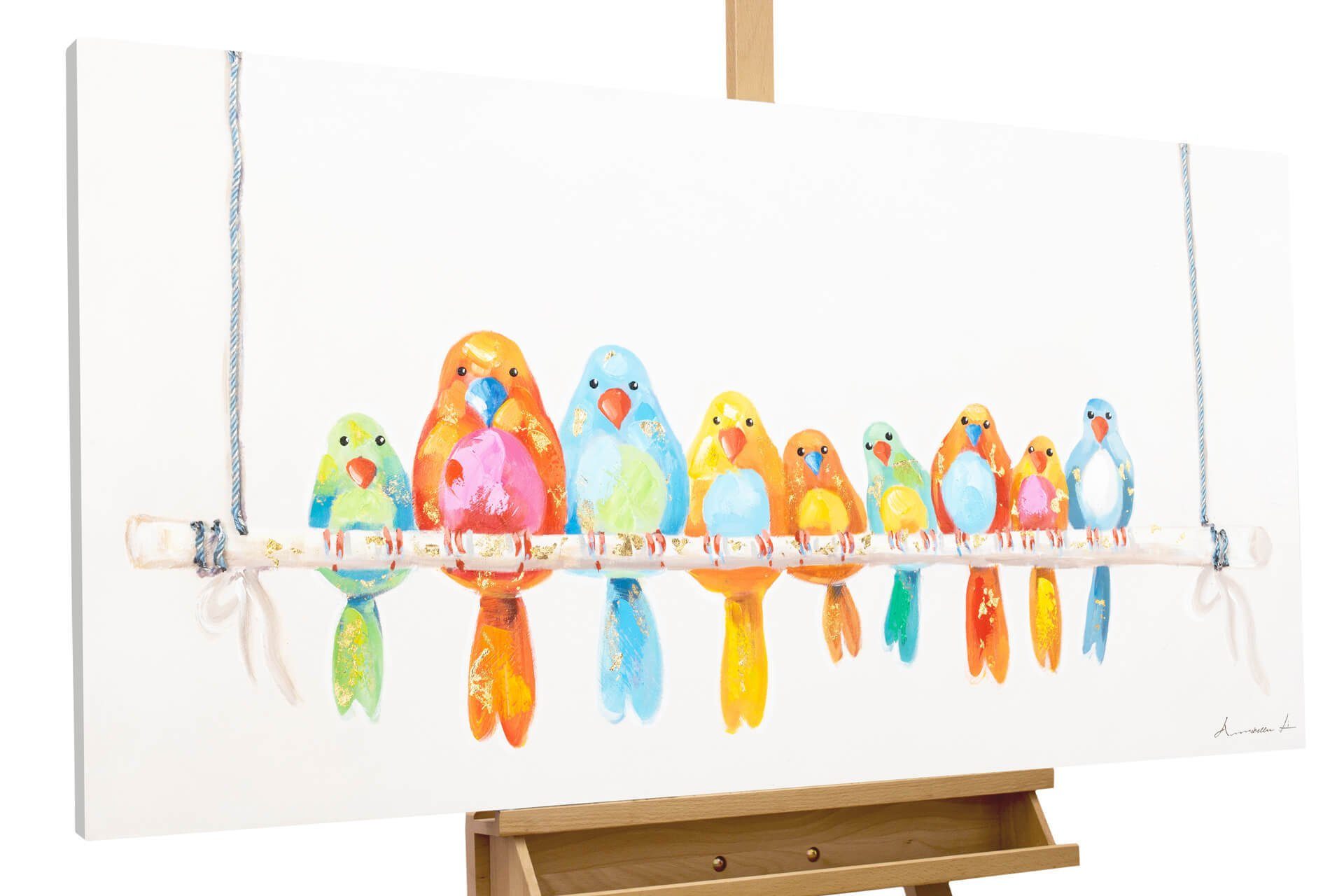 KUNSTLOFT Картина Bunte Truppe 120x60 cm, Leinwandbild 100% HANDGEMALT Wandbild Wohnzimmer