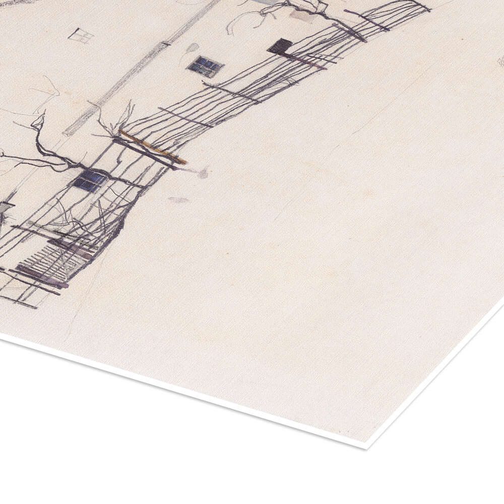 Posterlounge Wandbild Wohnhaus mit Zaun, Egon Schiele, erhältlich als Poster, Leinwandbild, Wandsticker oder Acrylglasbild