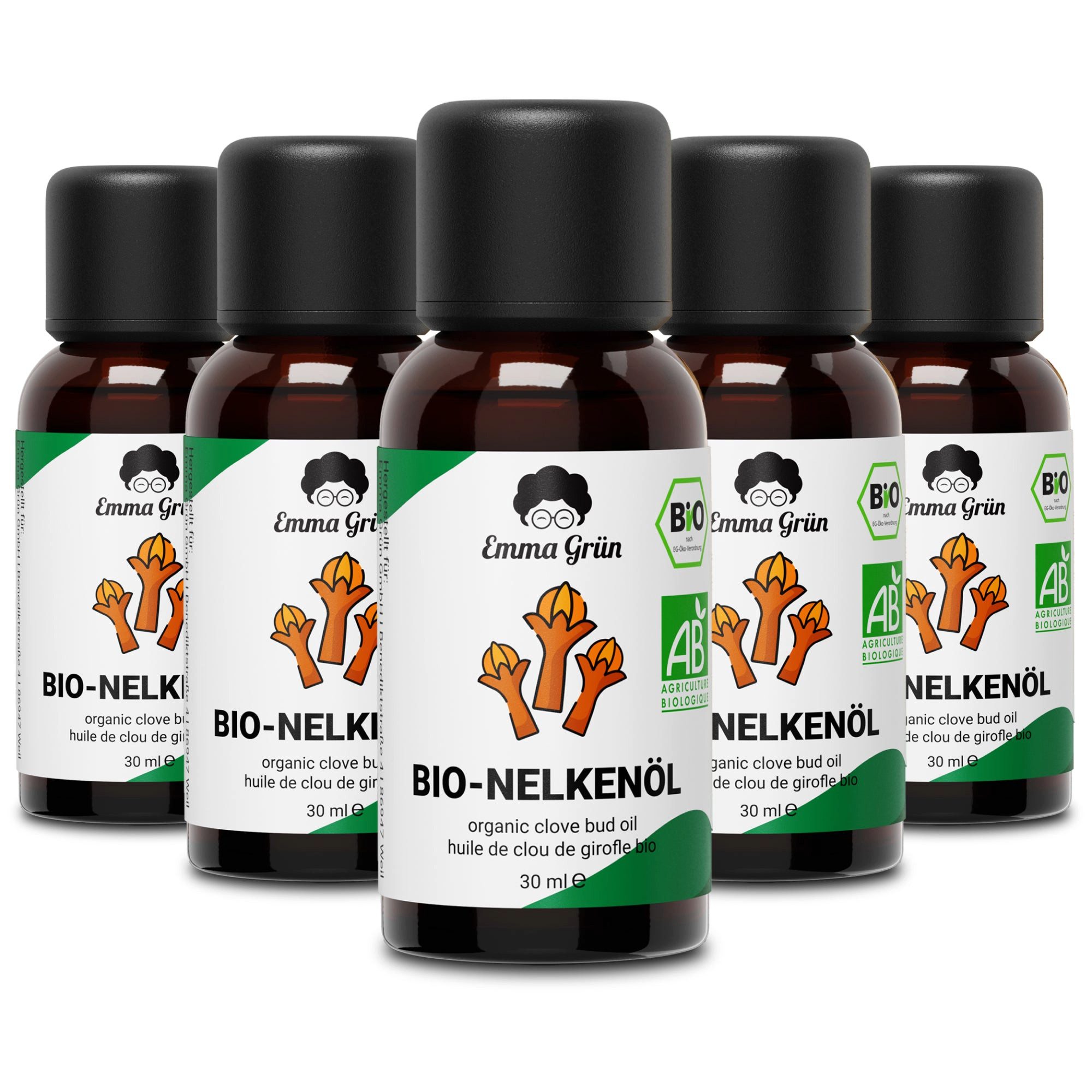 Emma Grün Duftöl Bio Nelke 30 ml, ätherisch, naturrein & hochdosiert (Set, Je nach Auswahl: 1x, 2x oder 5x Bio Nelkenöl 30 ml), Höchste Bio-Zertifizierung als Lebensmittel, naturrein & ohne Zusätze