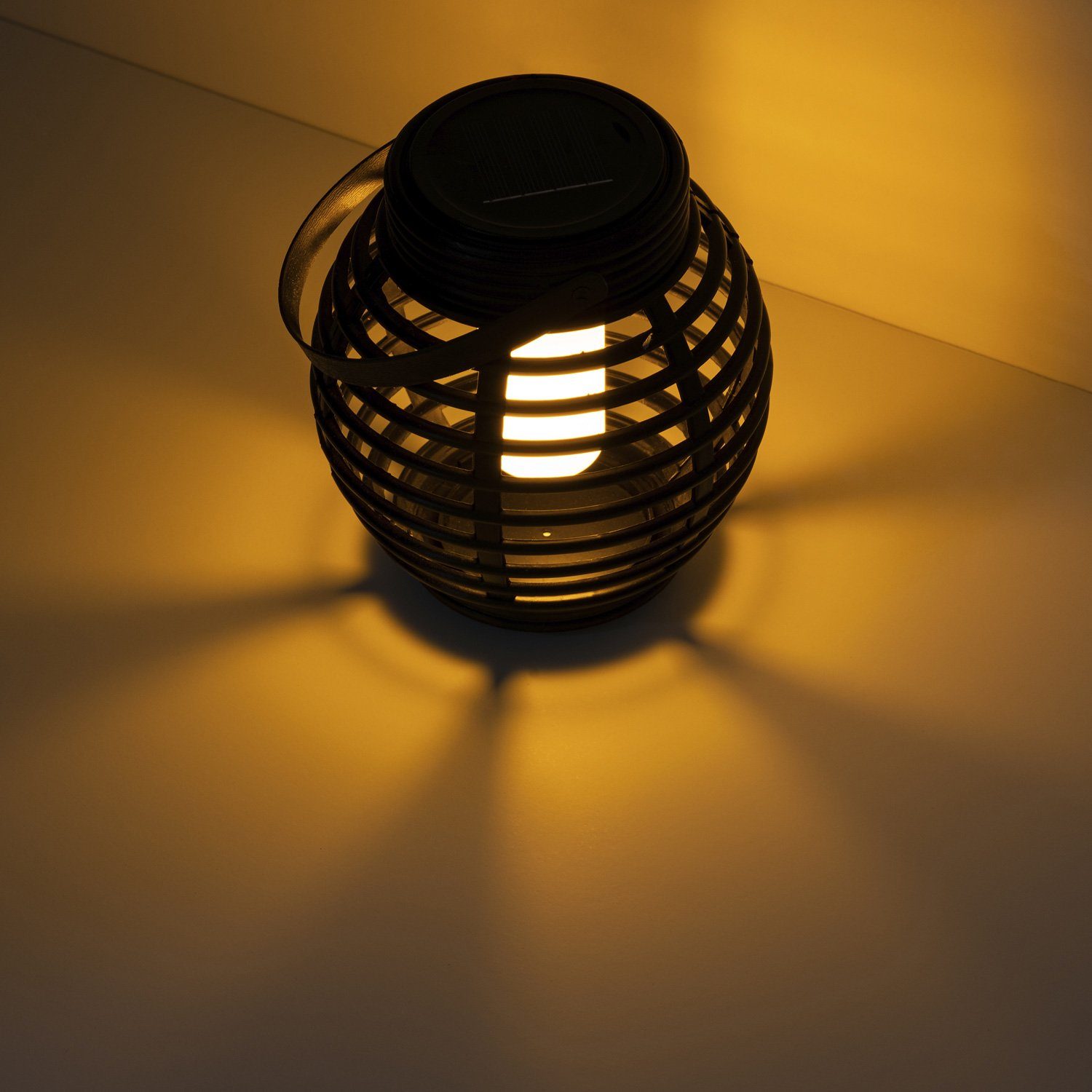 Laterne LED Laterne Korboptik Flammeneffekt MARELIDA Tischleuchte Solar Classic, Balkon Sensor, LED gelb LED