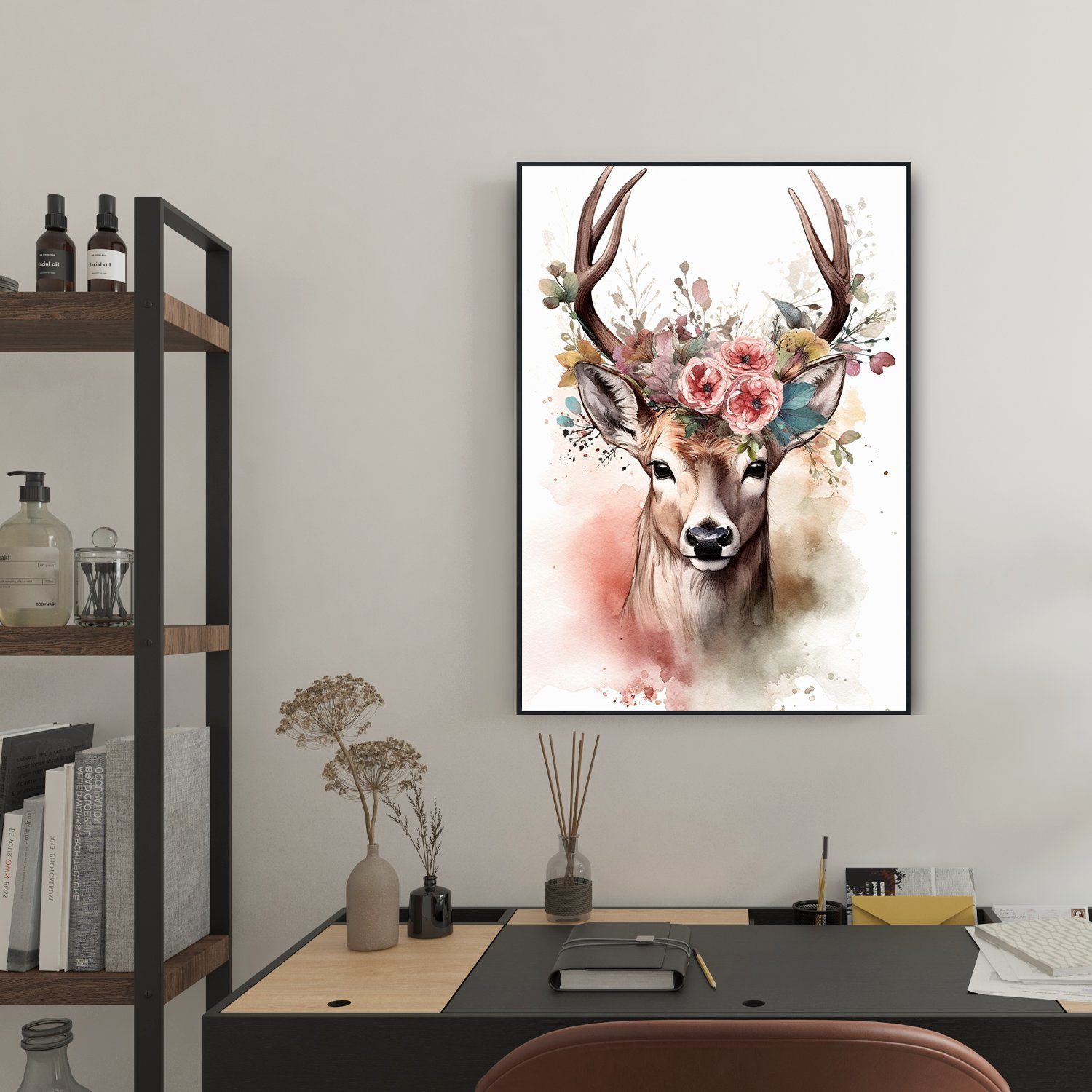 Tigerlino Poster Hirsch Wandbild Bunte Blumen Kunstdruck Natur Hirsch Wandp günstig online kaufen