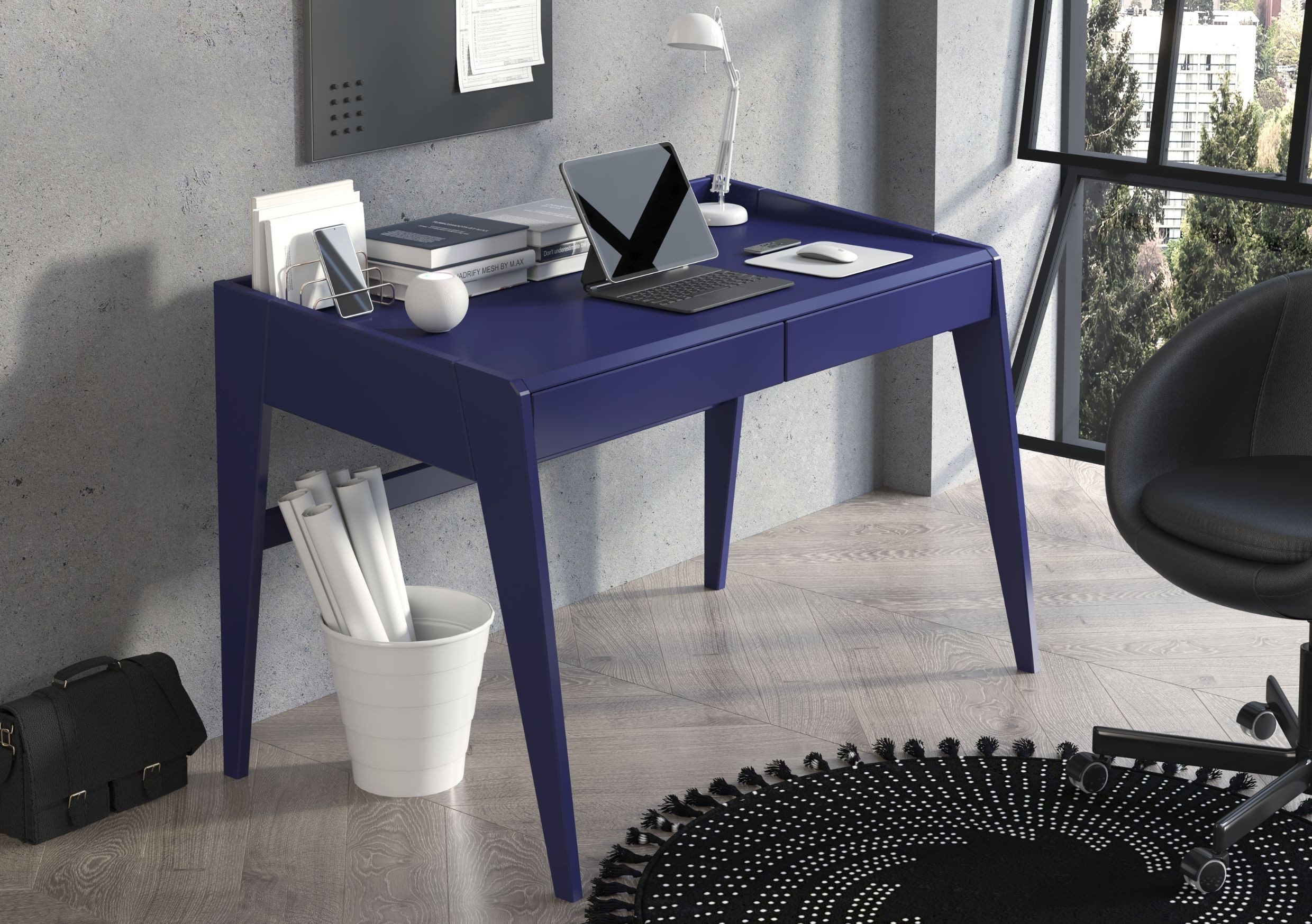 Visby Schreibtisch Lisa (Arbeitstisch / Kinderschreibtisch 125 cm Marineblau, Buchenholz), Arbeitstisch erhältlich in Naturtönen, Pastell- und kräftigen Farben