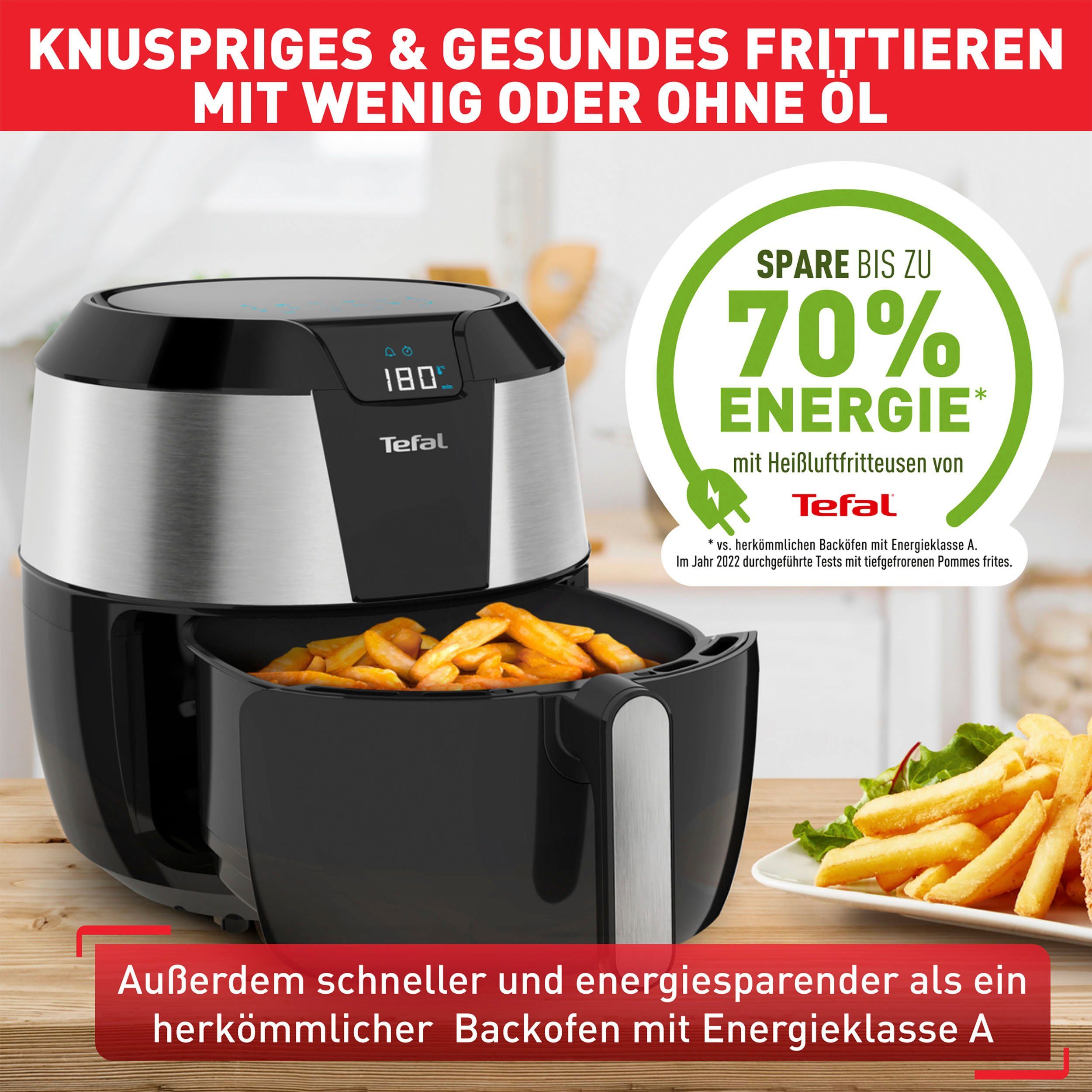 Tefal Heißluftfritteuse EY701D.HERO Fassungsvermögen Easy kg, mit XXL Timer, 1850 Fry automatische 1,6 Menüs W, Zubehör-Set, 8