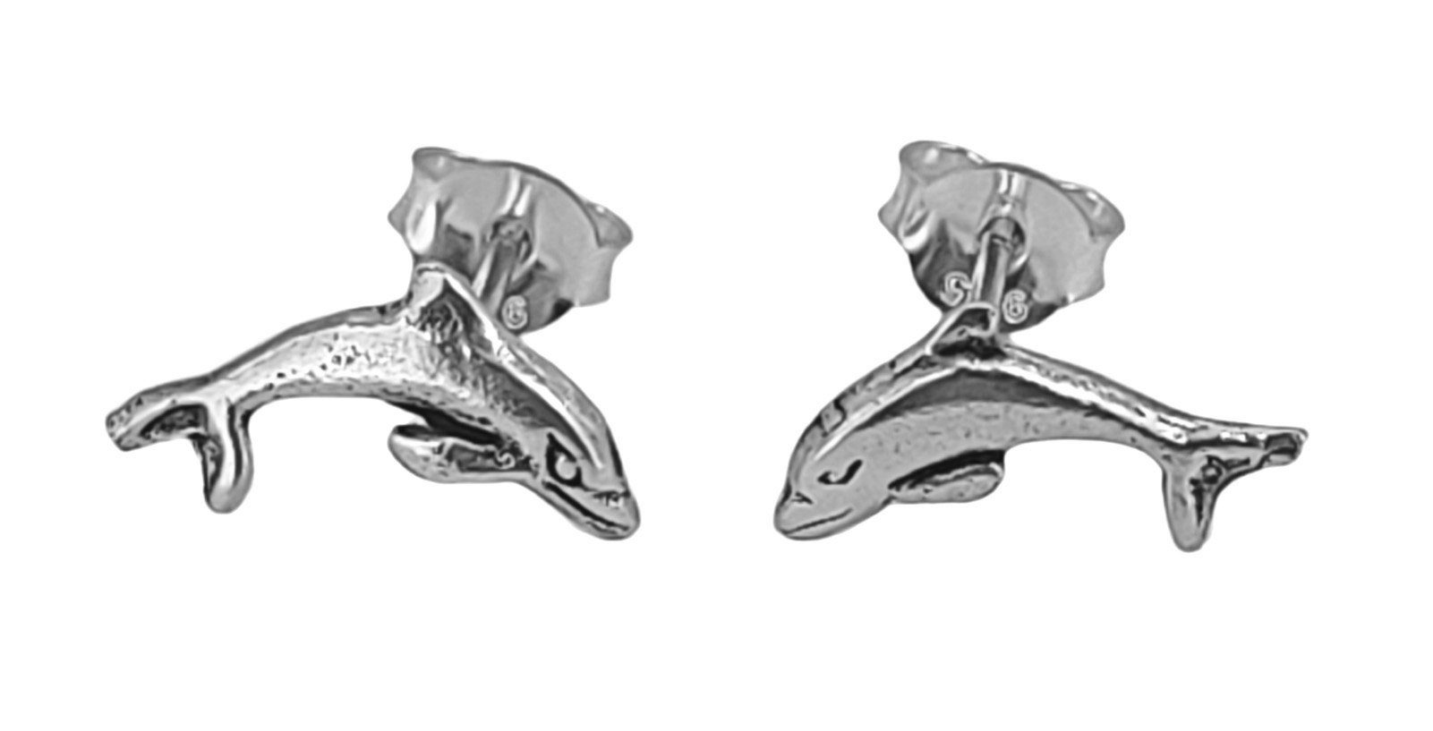 Kiss of Leather Paar Ohrstecker Delfin Ohrring 925 Silber Ohrringe Ohr  Sterling Silber, Maße des Delfins: ca. 12 mm lang x ca. 6 mm