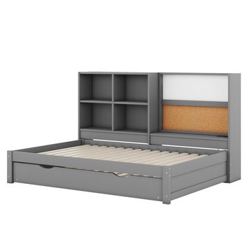 Welikera Einzelbett 90*200 cm Schlafsofa,Ausziehbarem Bett,mit Mehrere Staufächer, Ausziehbarem Bett,USB-Ladeanschluss,Zeichenbrett,Mehrere Staufächer