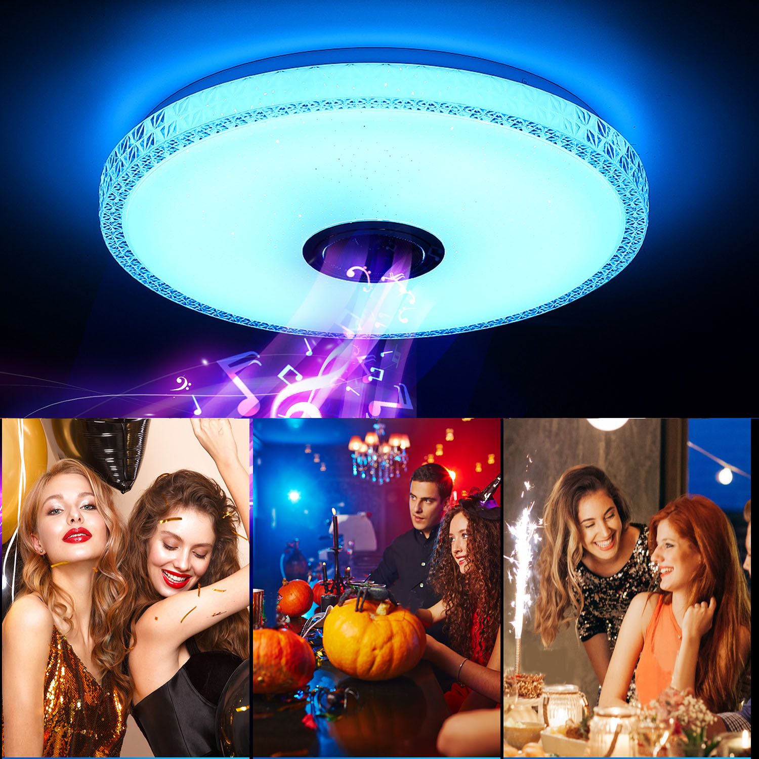 oyajia LED Deckenleuchte 40W Kristall LED Deckenlampe mit Bluetooth Lautsprecher, RGB Dimmbare, LED fest integriert, Kaltweiß/Naturweiß/Warmweiß/RGB Farbwechsel – Bild 3 von 5