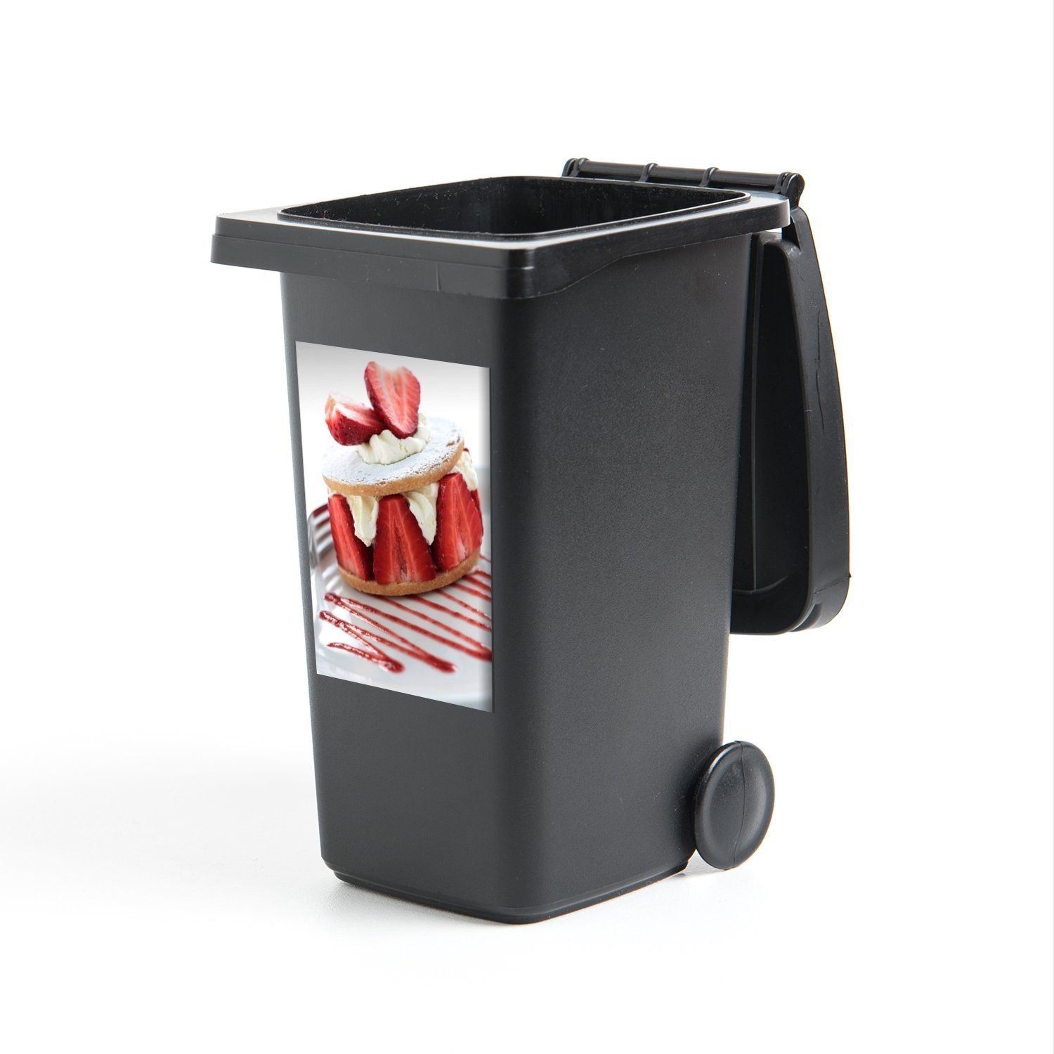 Container, (1 Sauce Kuchen St), - Erdbeer Wandsticker - Abfalbehälter Mülleimer-aufkleber, MuchoWow Sticker, Mülltonne,