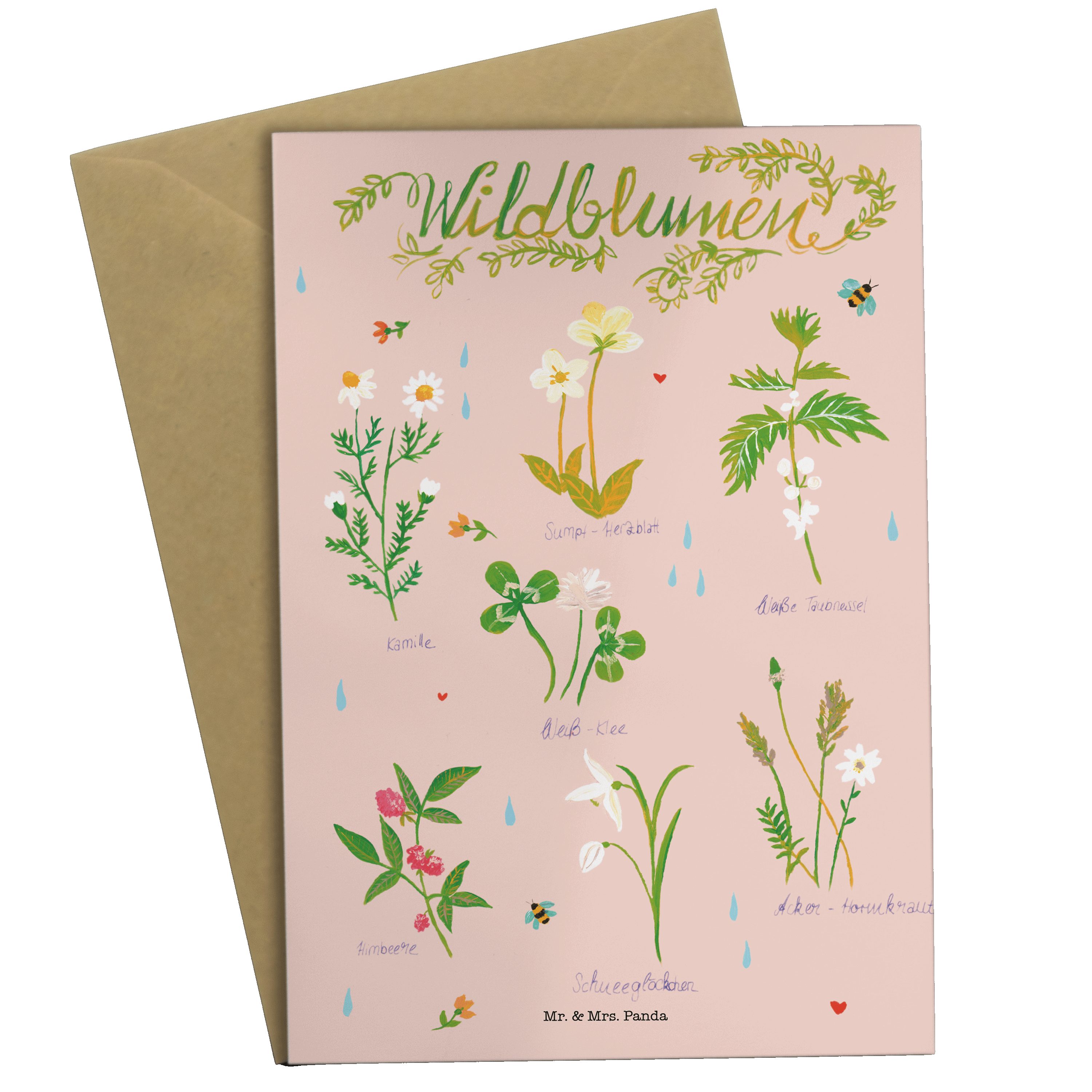 Mr. & Mrs. Panda Grußkarte Wildblumen - Geschenk, Abenteuer, Frühlings Deko, Hochzeitskarte, Ein | Grußkarten
