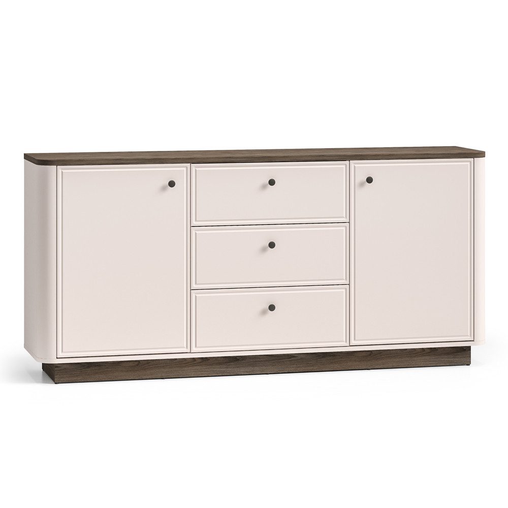 Lomadox Sideboard VEJANO-131, Kommode Beige mit Eiche, 2 Türen, 3 Schubladen