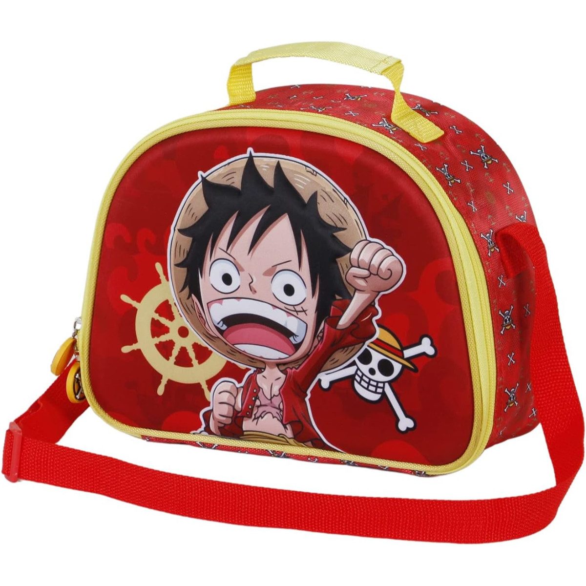 One Piece Freizeittasche - Frühstückstasche Kinder Rot mit Reißverschluss und Schulterriemen (1-tlg)