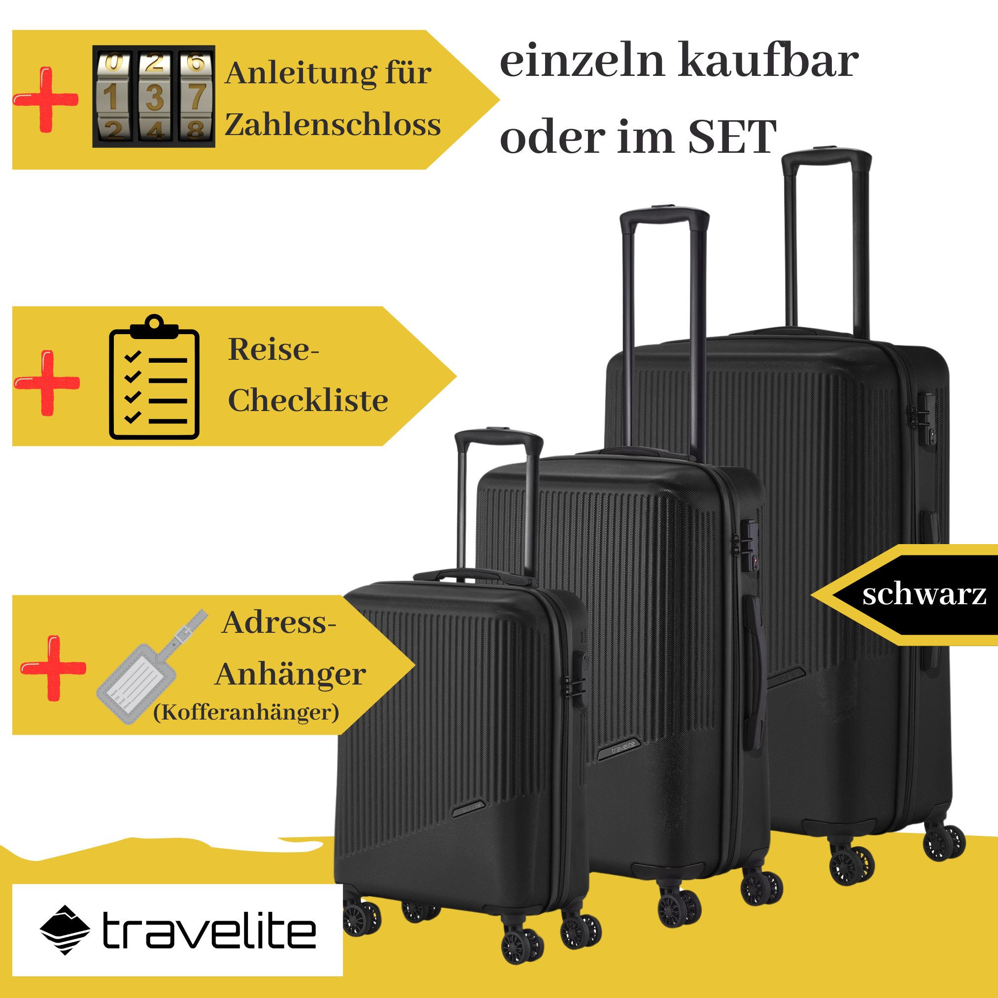 travelite Trolley Travelite BALI 4w L/M/S, Schwarz