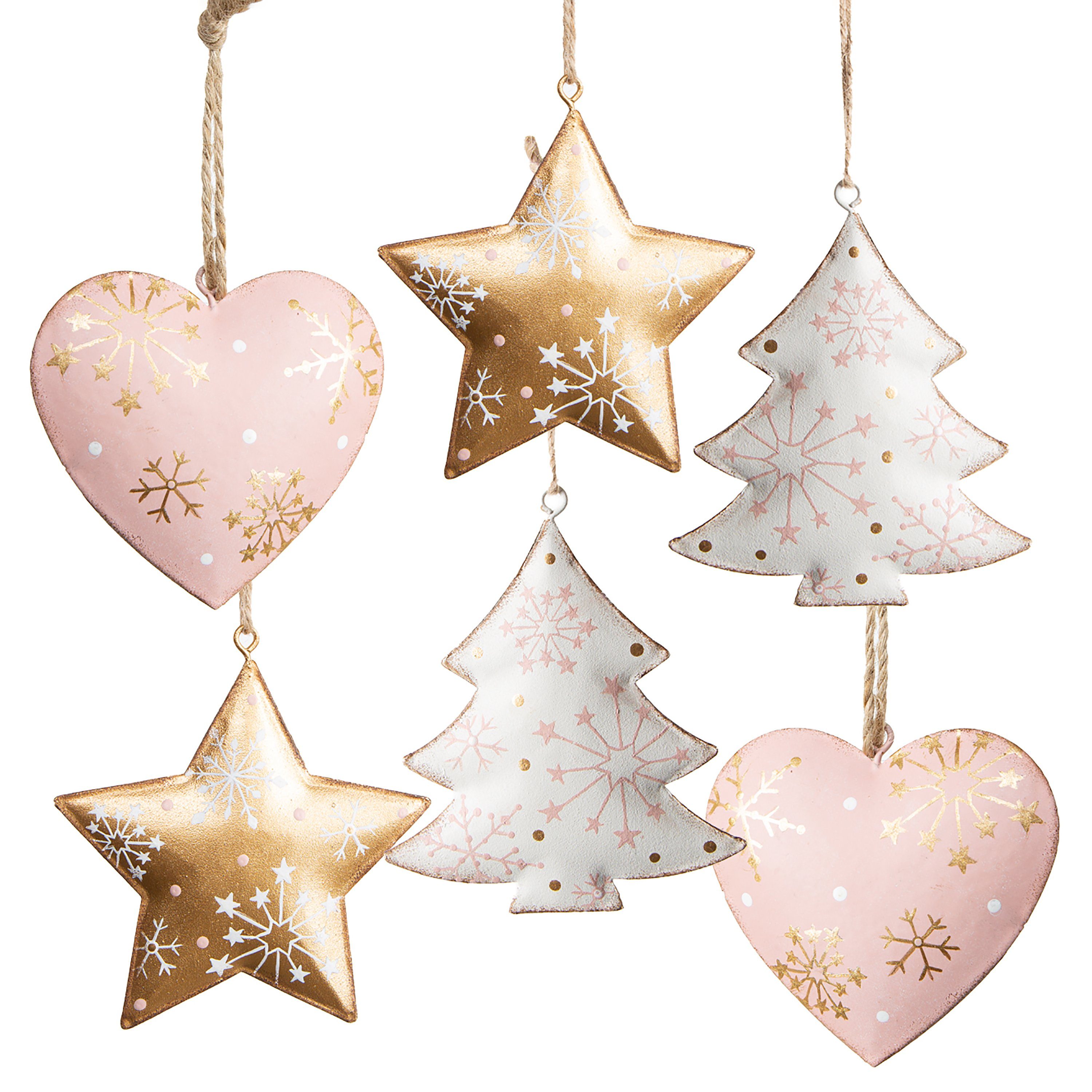 Baumbehang 6 Metallanhänger Weihnachtsbaum Herz Stern 9cm