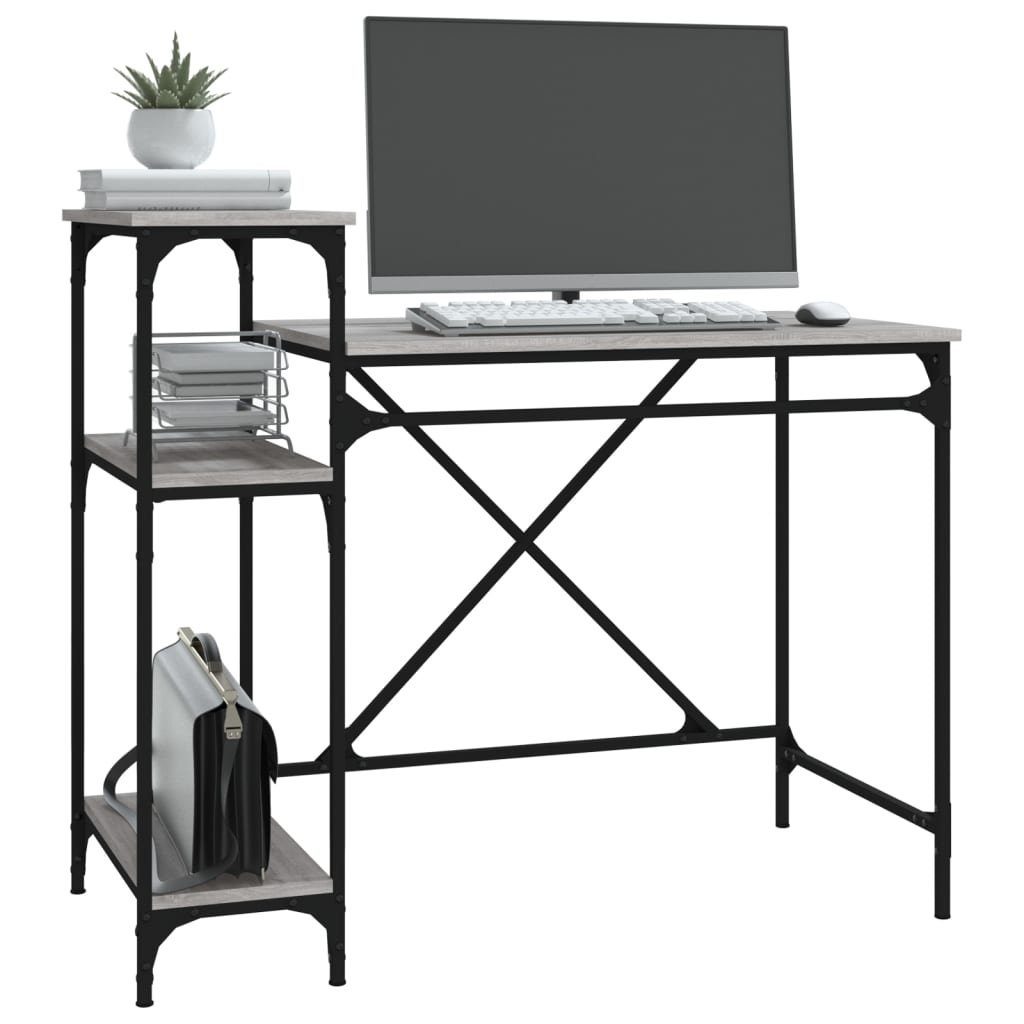 furnicato Schreibtisch mit Grau Regal Sonoma Holzwerkstoff cm 105x50x90