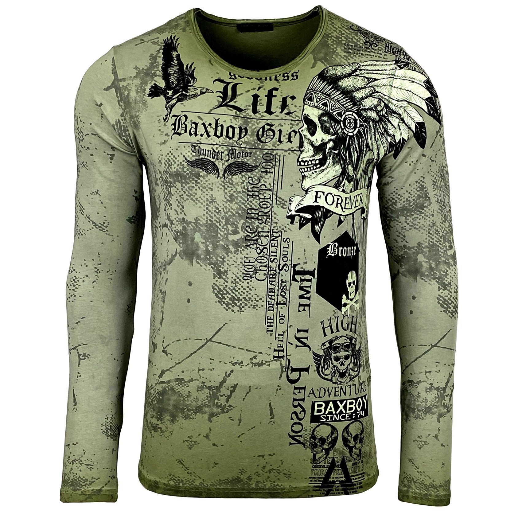 Baxboy Longshirt Baxboy Herren Longsleeve All Over Plakativer Front & Back Print 708