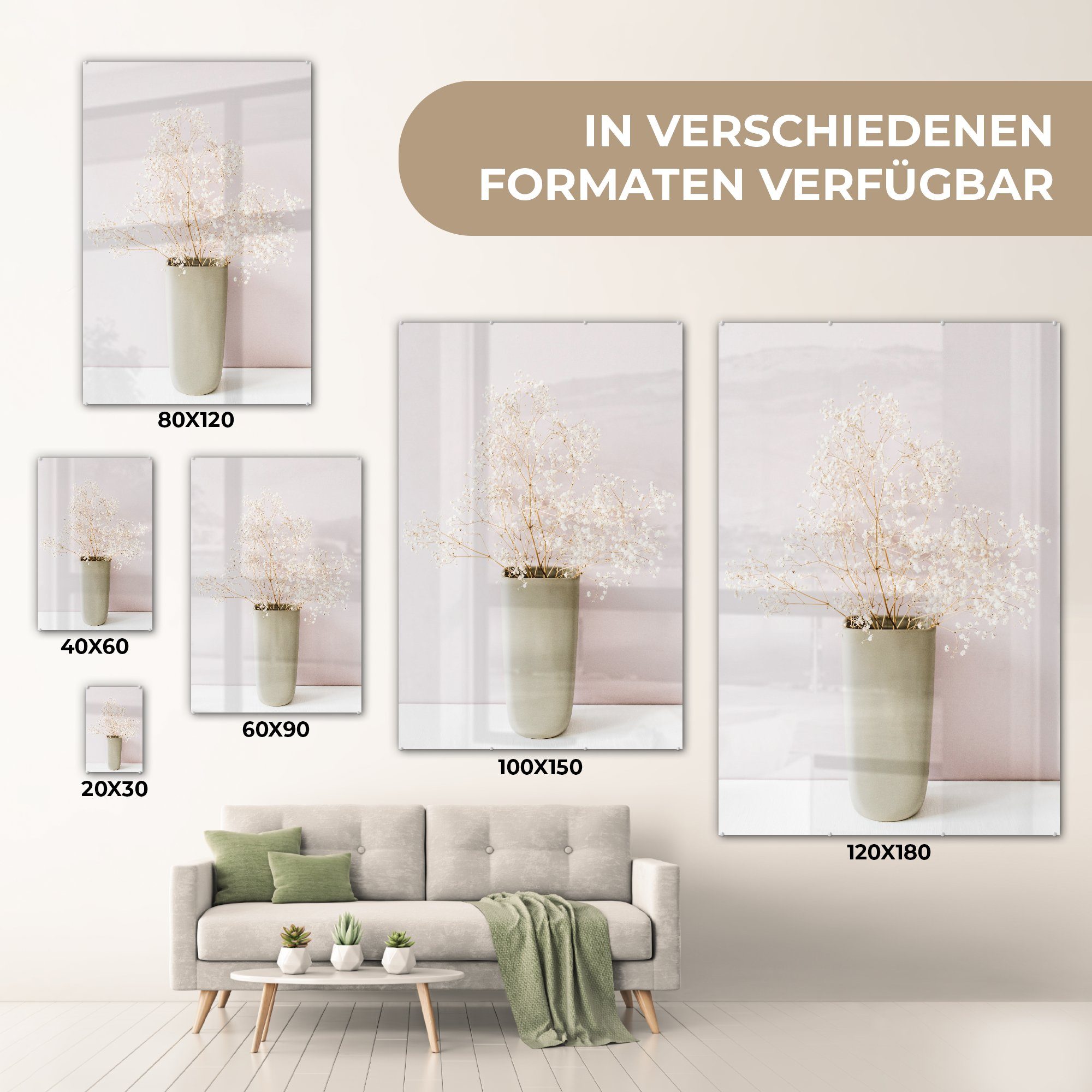 Acrylglasbild Wandbild Glas auf auf - St), - Pflanzen (1 MuchoWow Glasbilder Foto - - Glas Bilder - Stilleben, Vase Wanddekoration