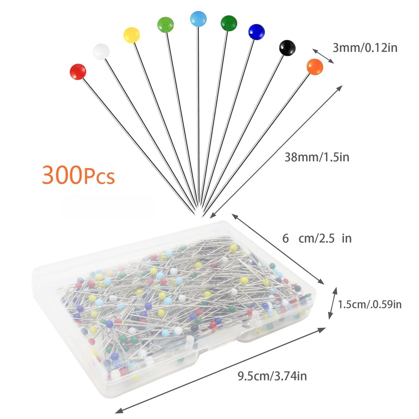 FOUORTUNATE-BEE Stecknadeln 300 bunte Stecknadeln 38 mm mit Kopf, Nähzubehör Box, Glaskopf Nadeln für Nähen, Quilten & Basteln – Bild 2 von 5