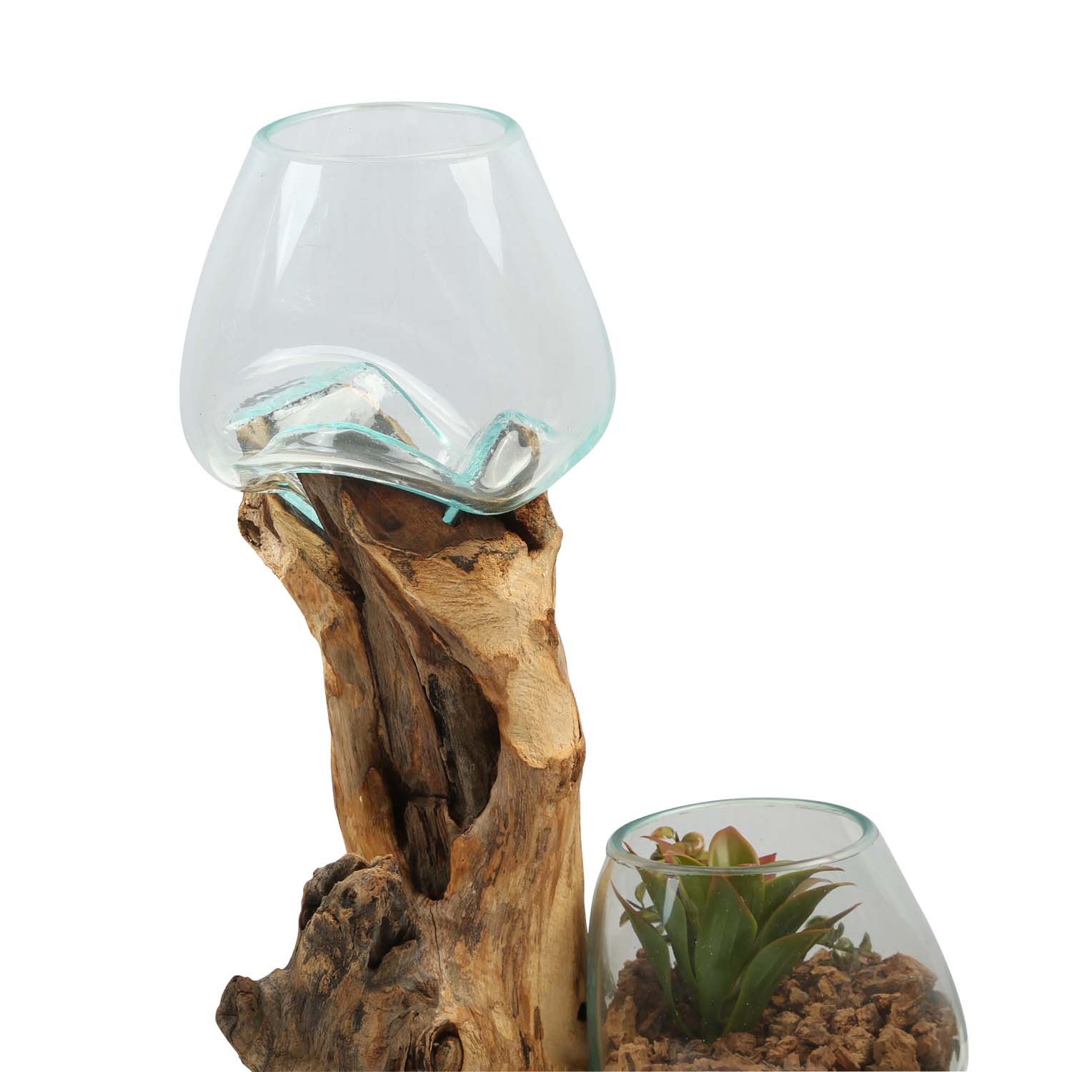 Casa Moro Dekovase Doppel Glasvase 15 cm auf Wurzelholz (einzigartige Glas günstig online kaufen