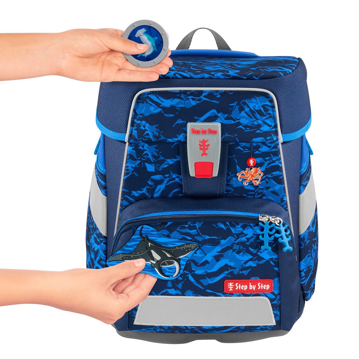 Step by Step Schulranzen MAGIC MAGS, Manta Rio 3-teilig (3-teilig), Motivanhänger, Glücksbringer