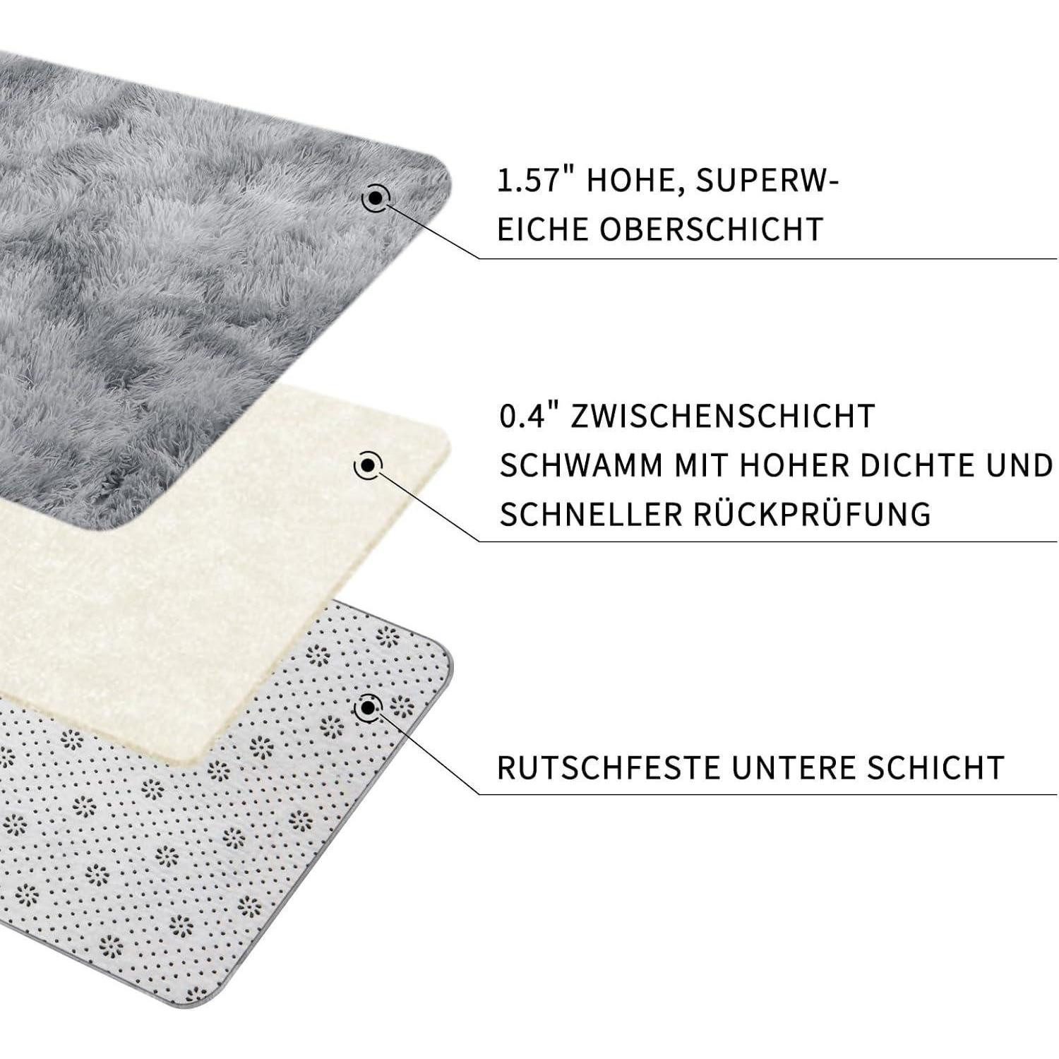 LuxusKollektion Hochflor-Teppich Teppich Hochflor Grau Waschbar Batik Hellgrau 275 x 370 cm Rechteckig – Bild 3 von 5