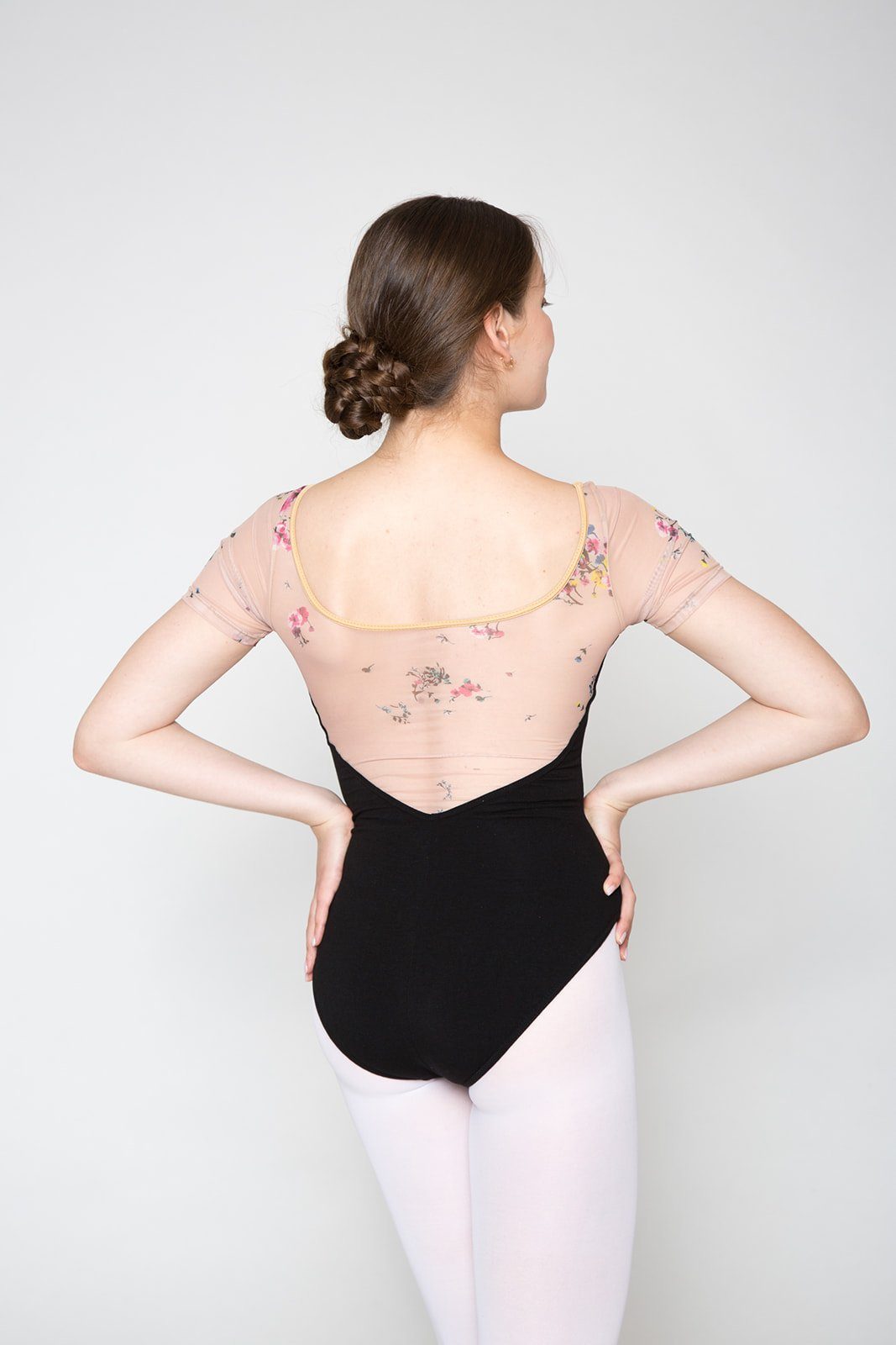 tanzmuster Body Damen Kurzarm Ballett Trikot Diana mit Netzeinsatz Ausschnitt mit eleganter Raffung