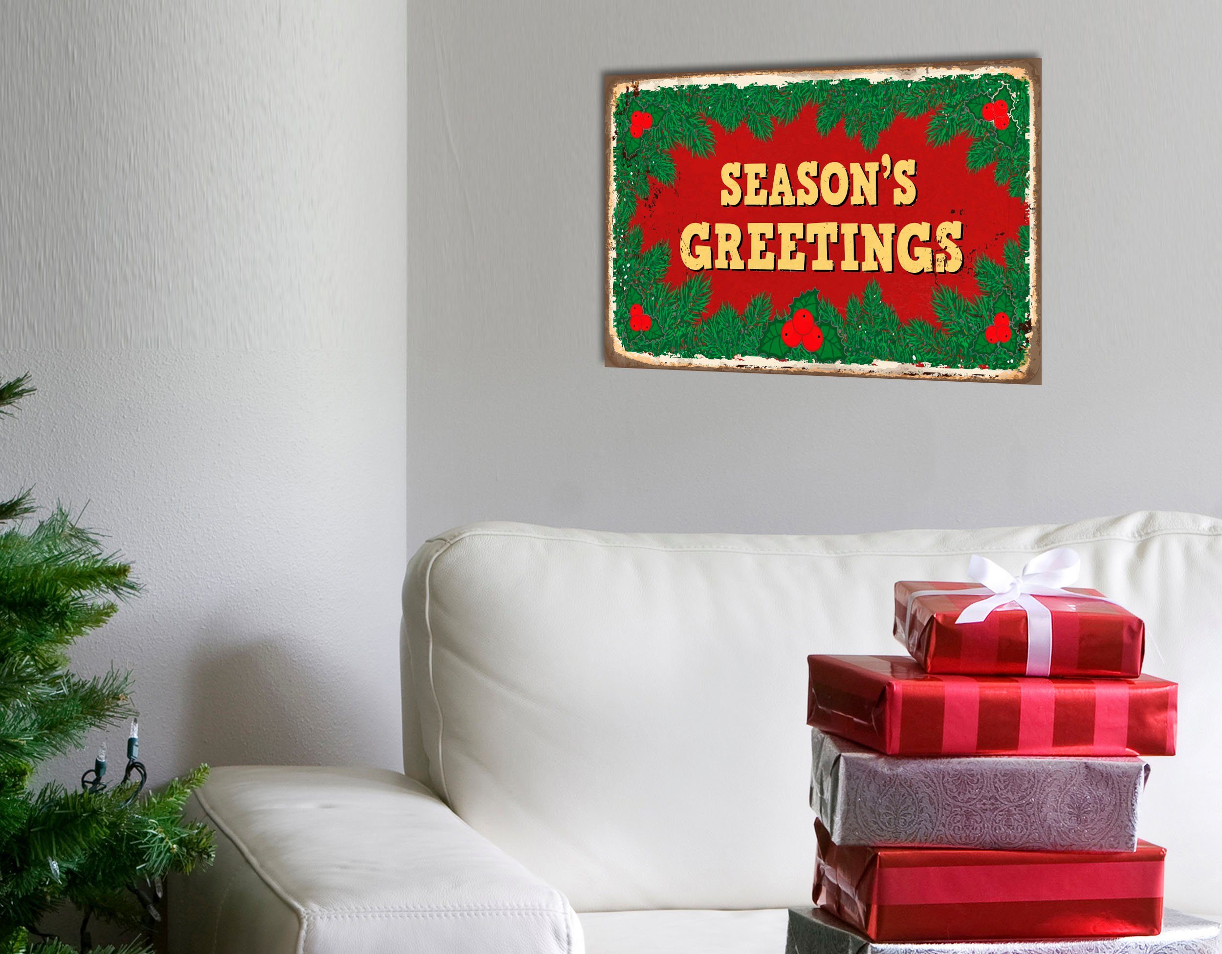 queence Metallbild Season's Greetings, Schriftzug, Schriftzüge, Weihnachten (1 St), Stahlschilder