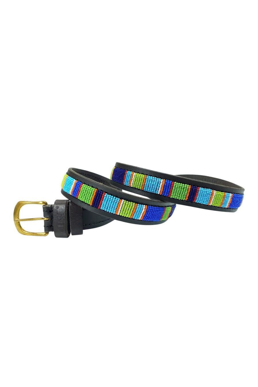 Zinj Design Ledergürtel Massai - Reef - Unisex Handgefertigt in Kenia · Leder/Glas/Messing · Unikat