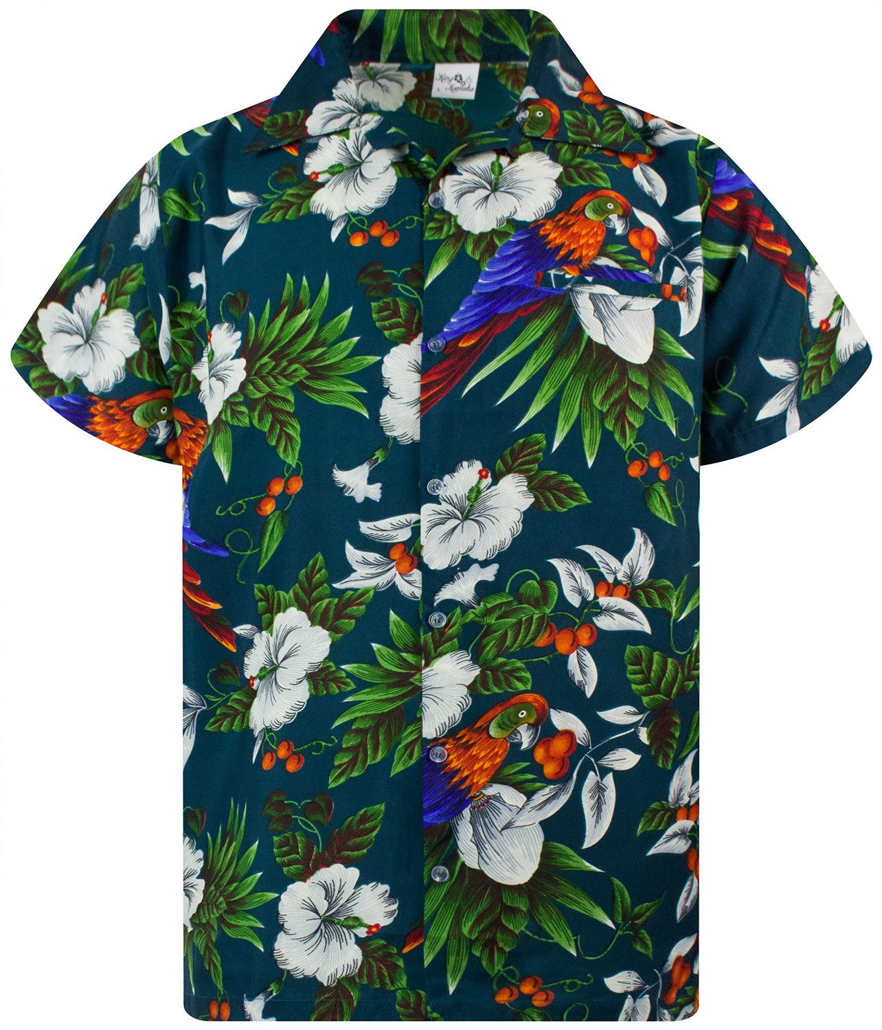 King Kameha Hawaiihemd Cherry Parrot Funky Hawaii-Hemd Herren Kurzarm Front-Tasche Stylish