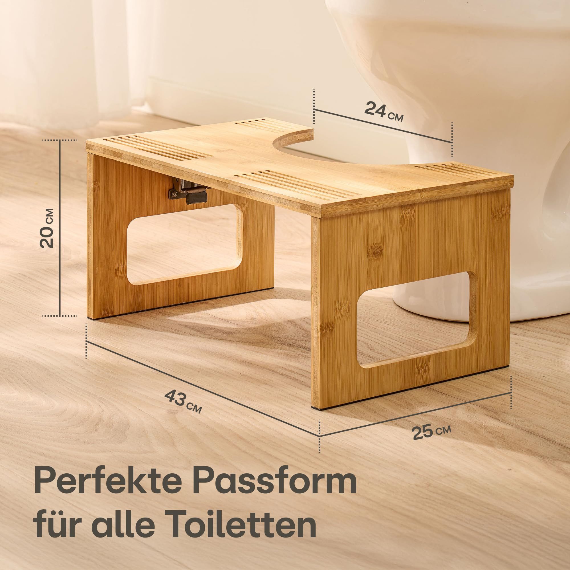 Praknu Fußhocker Toilettenhocker Bambus klappbar – WC Hocker – Klohocker Erwachsene (Einzelstück: 1x Toilettenhocker aus Bambus, klappbar), Natürliche Sitzhaltu – Bild 3 von 5
