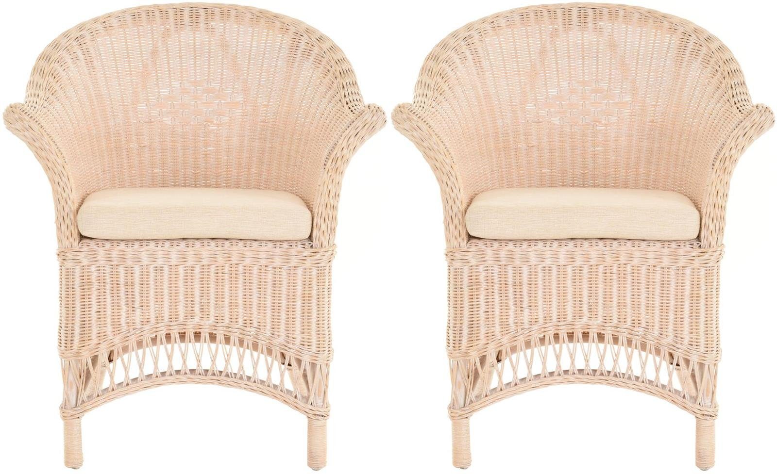 Krines Home Loungesessel 2er Set Extra breiter Rattansessel Landhaus Flechtsessel Wintergarten, Natur Rattan Sessel Korbsessel