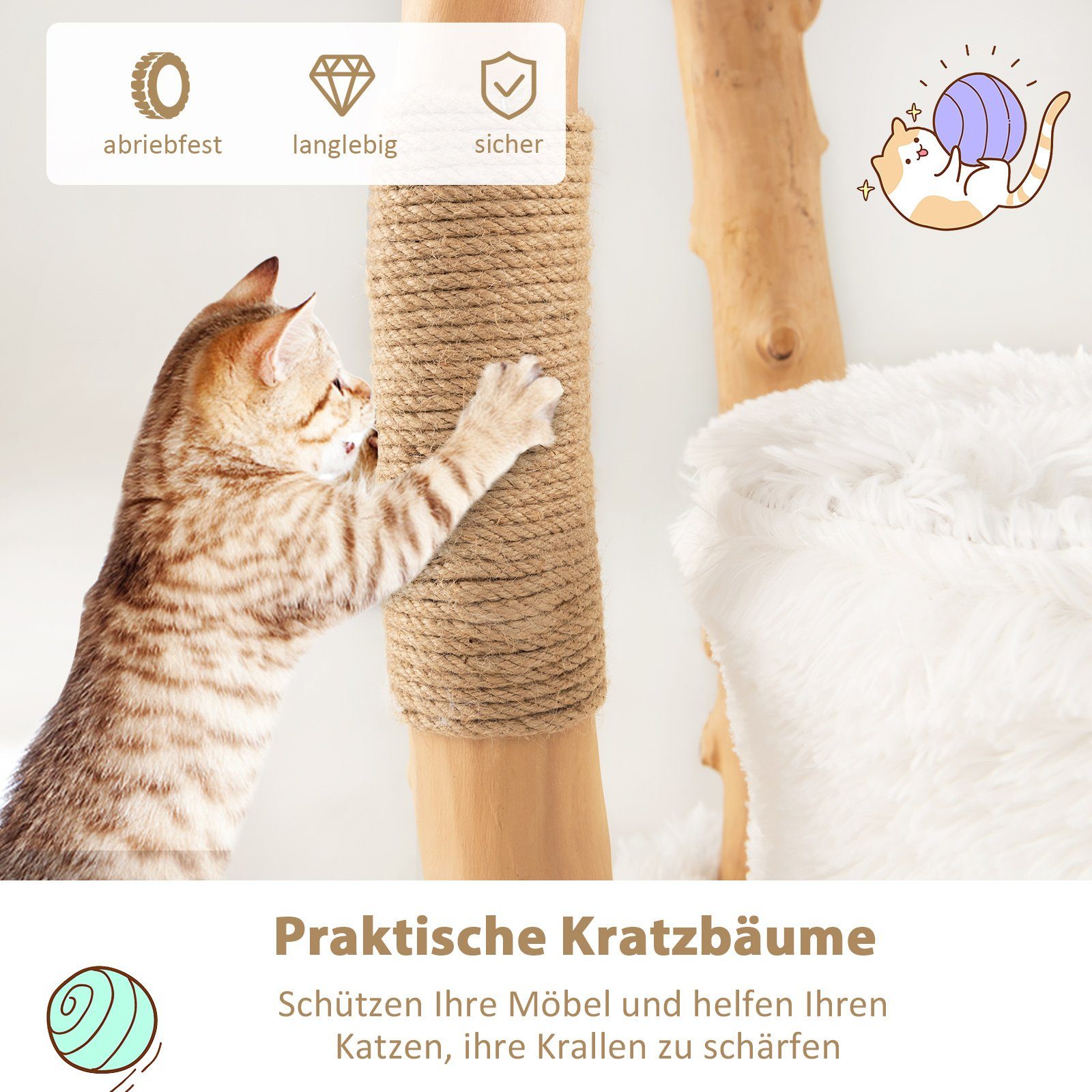 COSTWAY Kratzbaum 124cm Katzenbaum, Katzenbaum, Kletterbaum mit Katzenhöhle, 124cm hoch