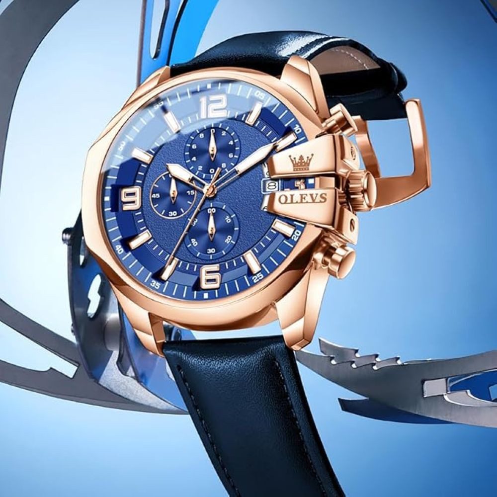 OLEVS Chronograph OLEVS Prestige Chronograph Uhr XXL 50 mm Lederarmband, 4 Farben