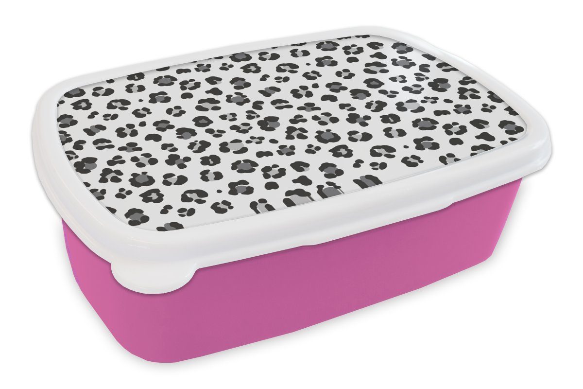 MuchoWow Lunchbox Tierprint - Panther - Schwarz - Grau, Kunststoff, (2-tlg), Brotbox für Erwachsene, Brotdose Kinder, Snackbox, Mädchen, Kunststoff rosa