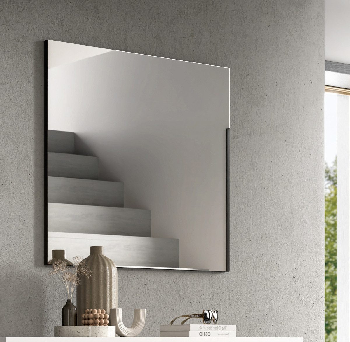Inn.Furn Garderobenspiegel Cooper (Wandspiegel in Basalt Grau, 80 x 73 cm), Rahmenlos