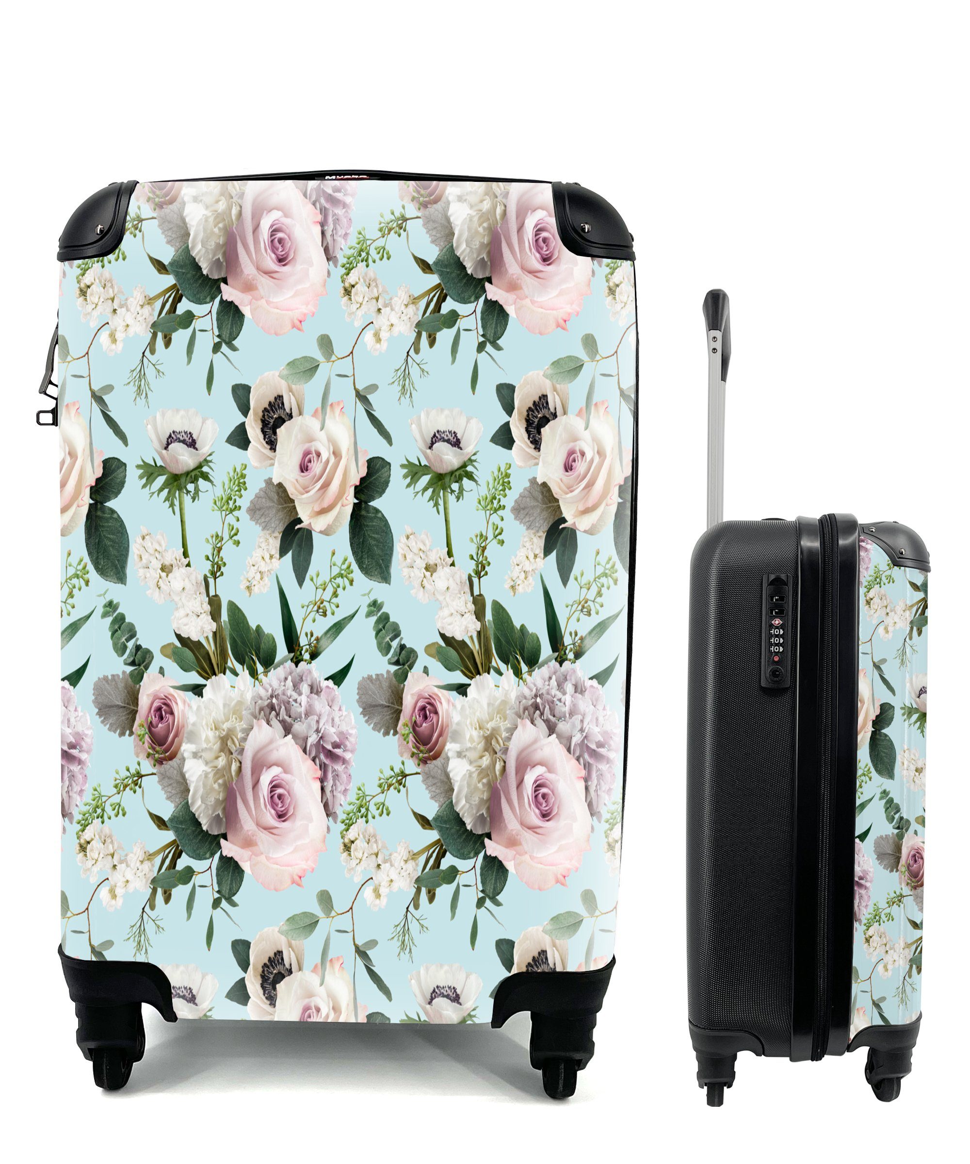 MuchoWow Handgepäckkoffer Blumen - Rosen - Pastell, 4 Rollen, Reisetasche mit rollen, Handgepäck für Ferien, Trolley, Reisekoffer