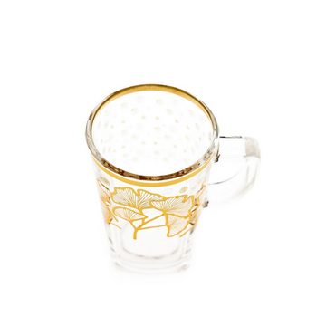 Almina Teeglas Teegläser-Set 12-teilig mit Henkel goldene und silberne Details 100 ml
