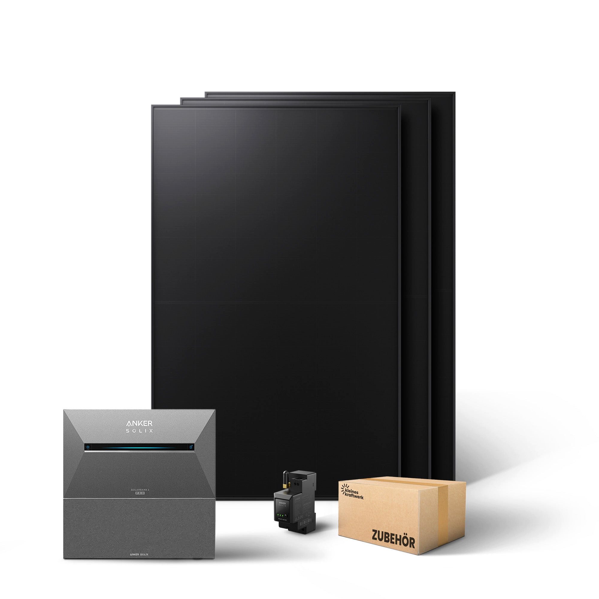 Kleines Kraftwerk Balkonkraftwerk, 1440 W, Monokristallin, (ohne Halterung, 0% MwSt für Privatkunden - Solaranlage Komplettset mit Speicher), 3 x 480W, Anker Solarbank 3 Pro